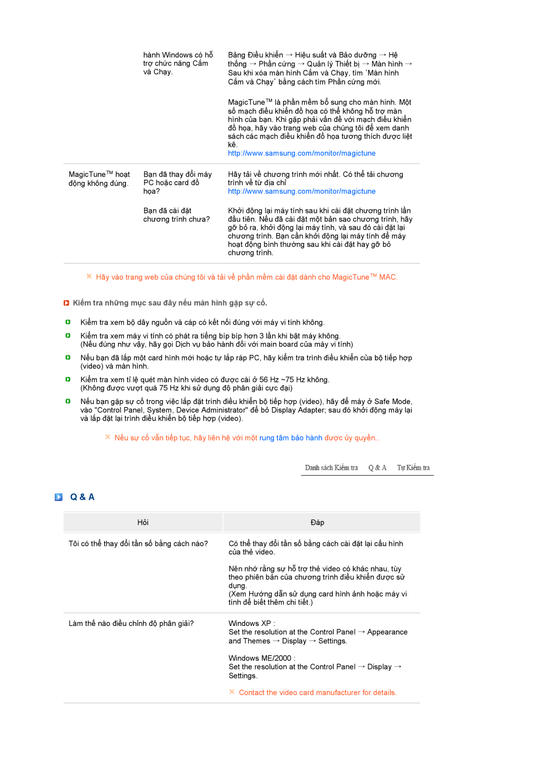 Samsung LS19MEWSFV/XSA Kiểm tra những mục sau đây nếu màn hình gặp sự cố, Contact the video card manufacturer for details 