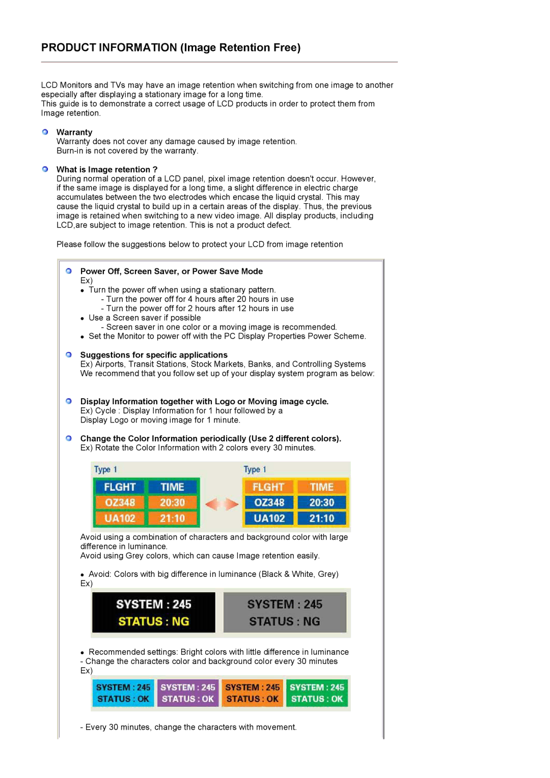 Samsung LS19MEWSF/XAA, LS19MEWSFV/XSJ, LS19PFWDFV/EDC, LS19MEWSFV/EDC manual Product Information Image Retention Free 