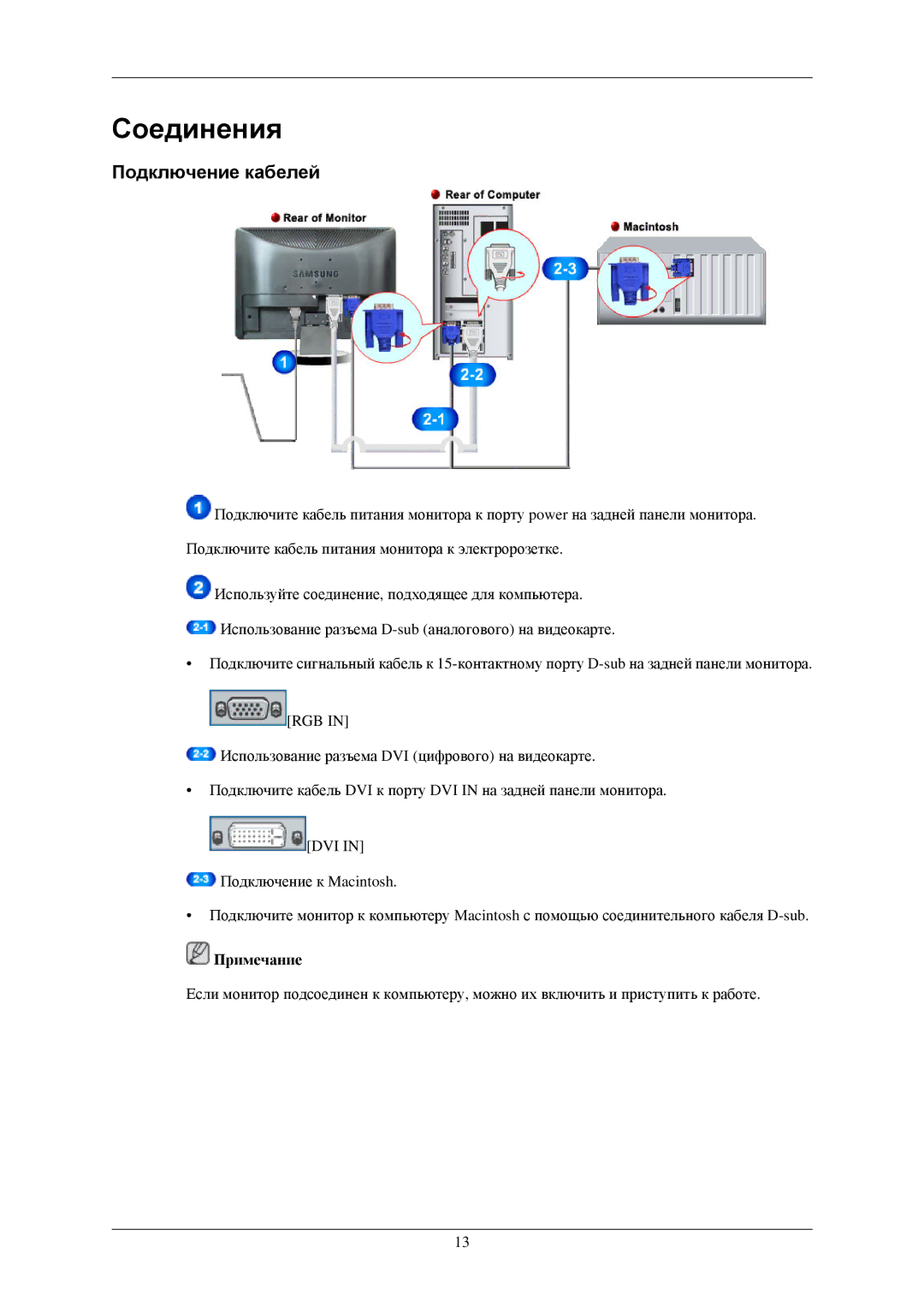 Samsung LS19MEXSFU/EDC manual Соединения, Подключение кабелей 