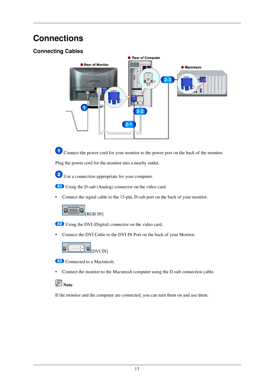 Samsung LS19MEXSFU/EDC manual Connections, Connecting Cables 