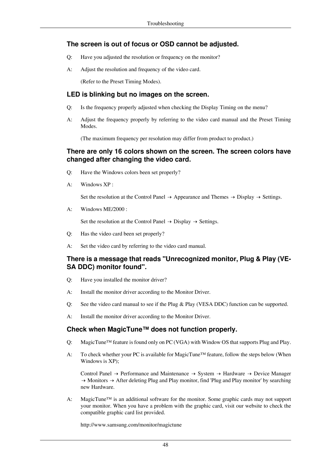 Samsung LS19MEXSFU/EDC manual Screen is out of focus or OSD cannot be adjusted, LED is blinking but no images on the screen 