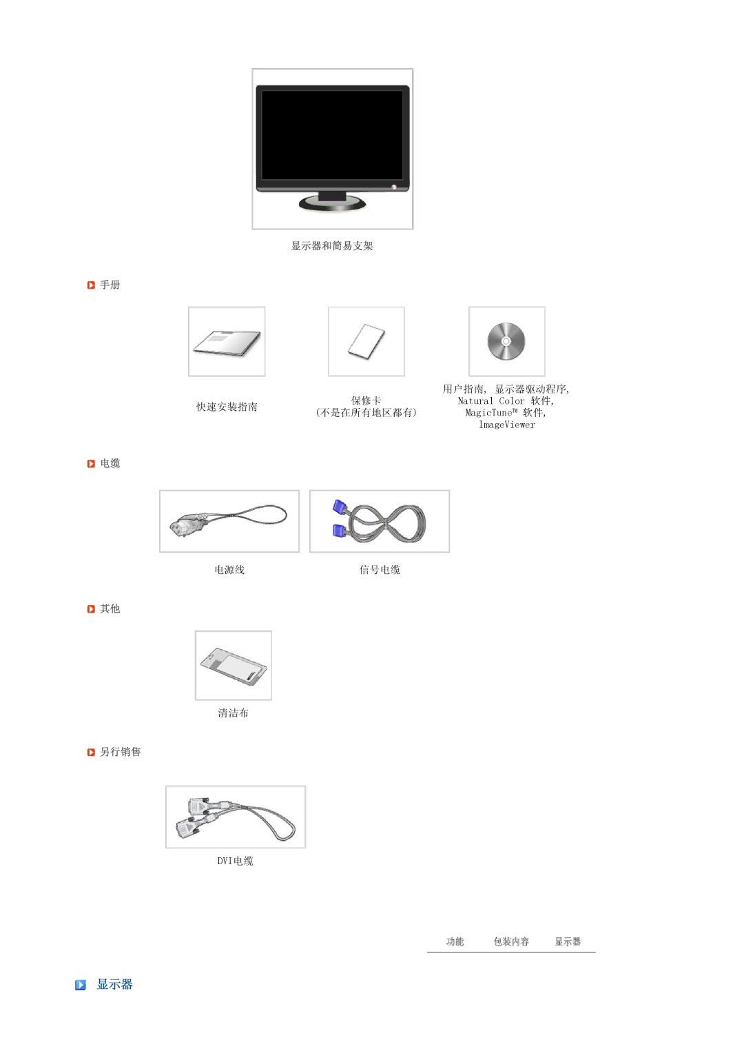 Samsung LS19MEXSFV/TRU, LS19MEXSFV/EDC manual 显示器和简易支架, 另行销售 