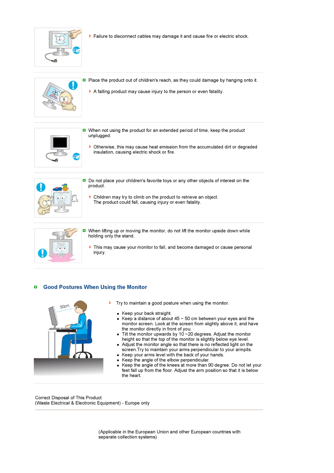 Samsung LS19MEXSFV/EDC, LS19MEXSFV/XAA, LS19MEXSFV/TRU manual Good Postures When Using the Monitor 