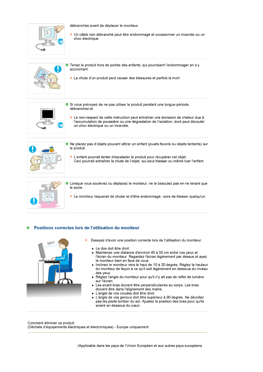 Samsung LS19MEXSFV/EDC manual Positions correctes lors de lutilisation du moniteur 