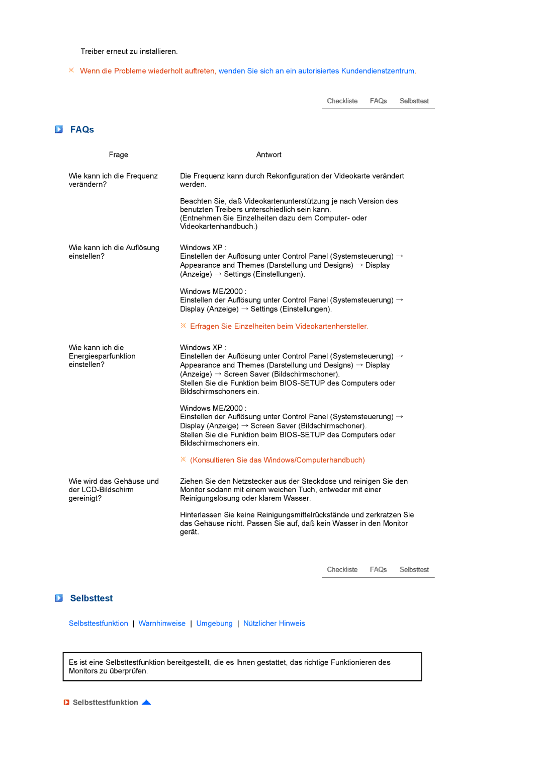 Samsung LS19MEXSFV/EDC manual FAQs, Selbsttestfunktion 