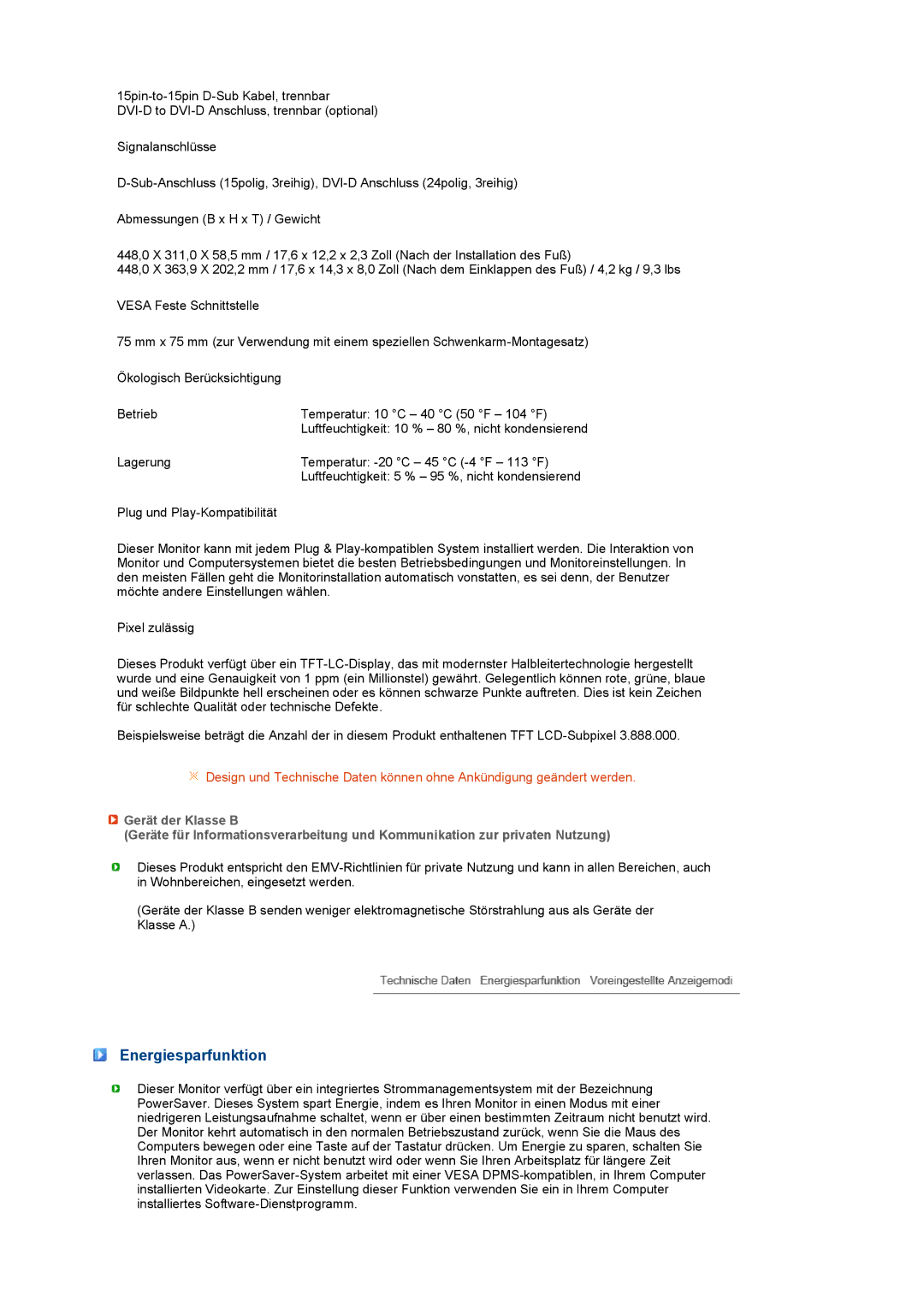 Samsung LS19MEXSFV/EDC manual Energiesparfunktion 