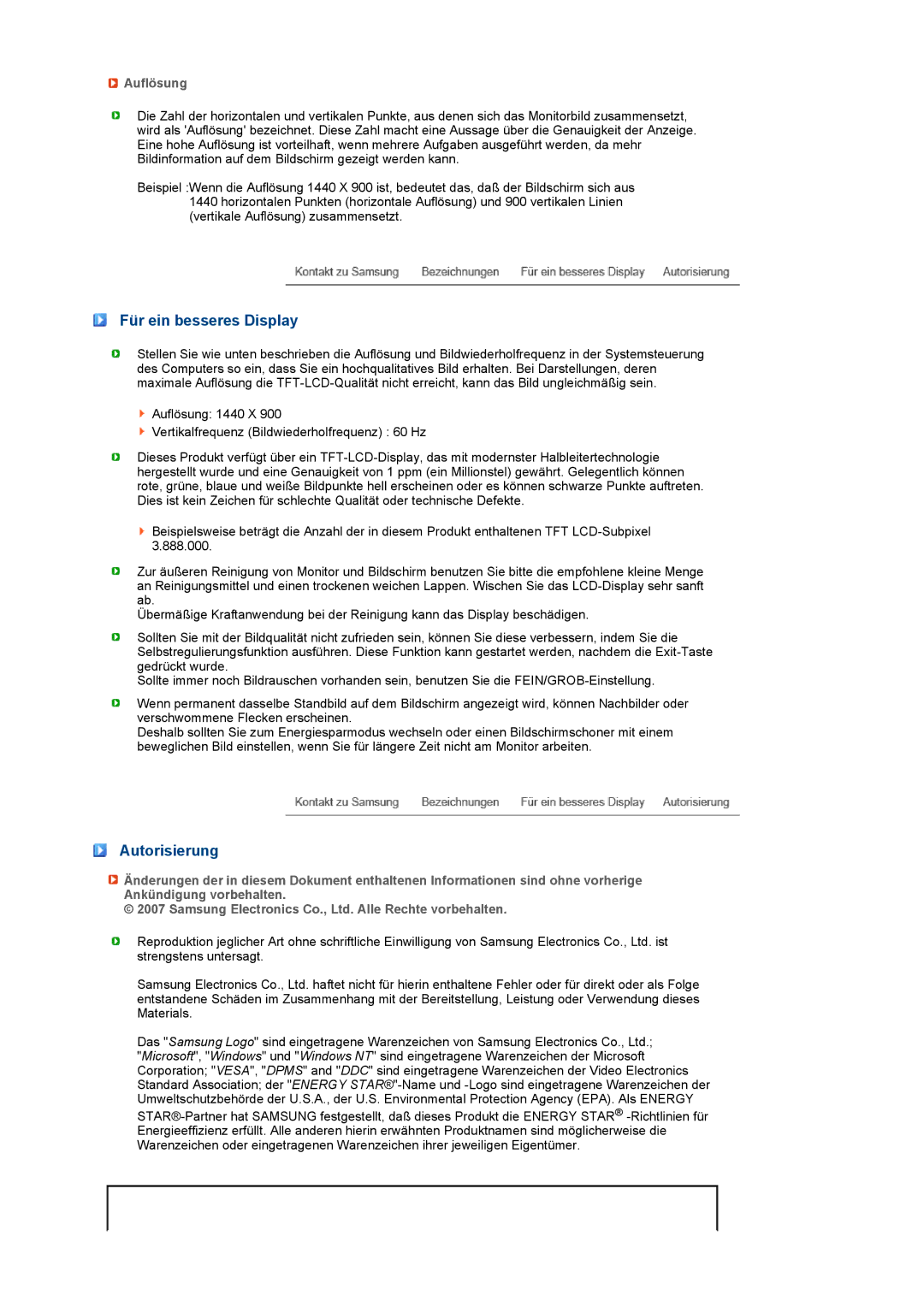 Samsung LS19MEXSFV/EDC manual Für ein besseres Display, Autorisierung, Auflösung 