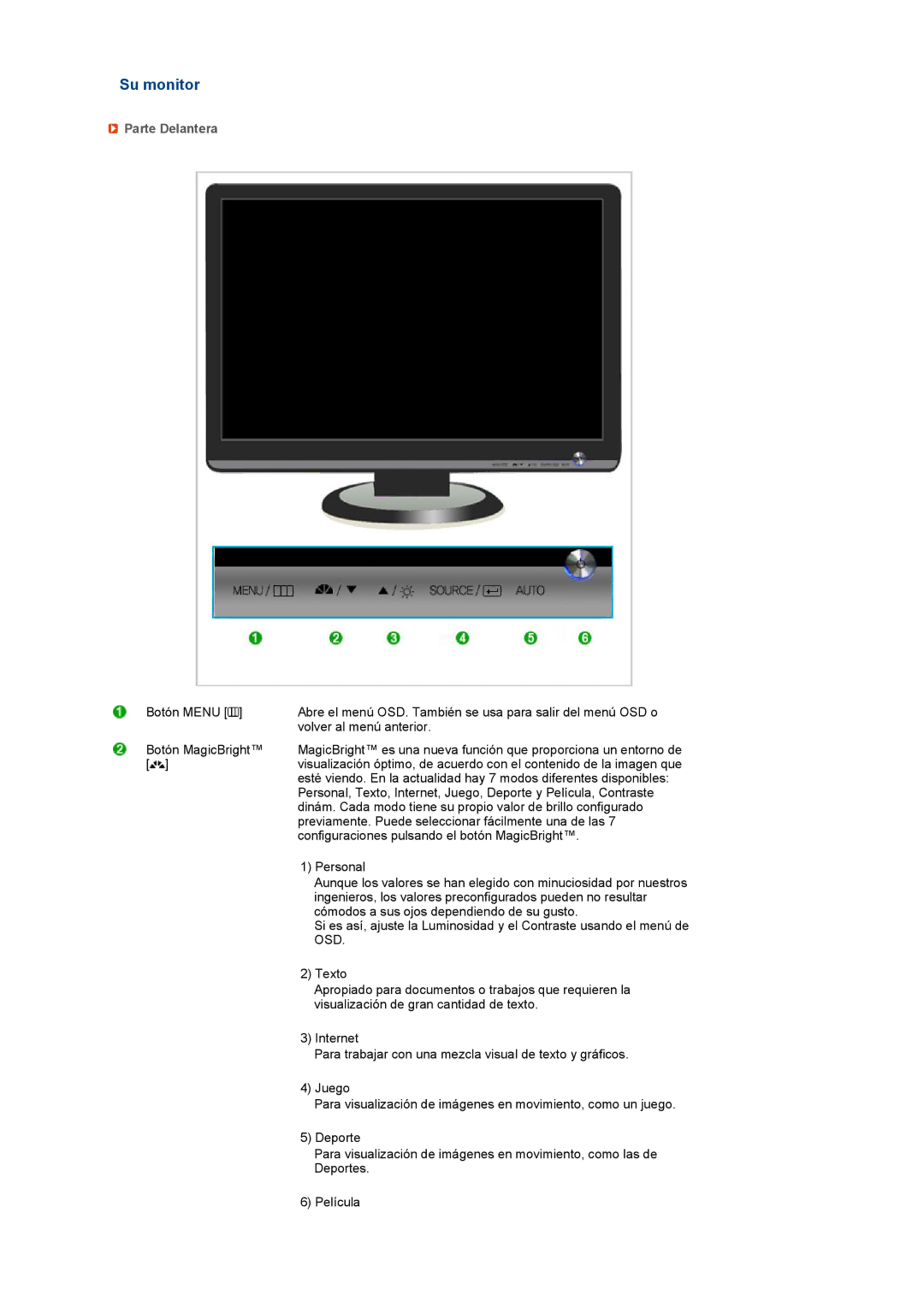 Samsung LS19MEXSFV/EDC manual Su monitor, Parte Delantera 