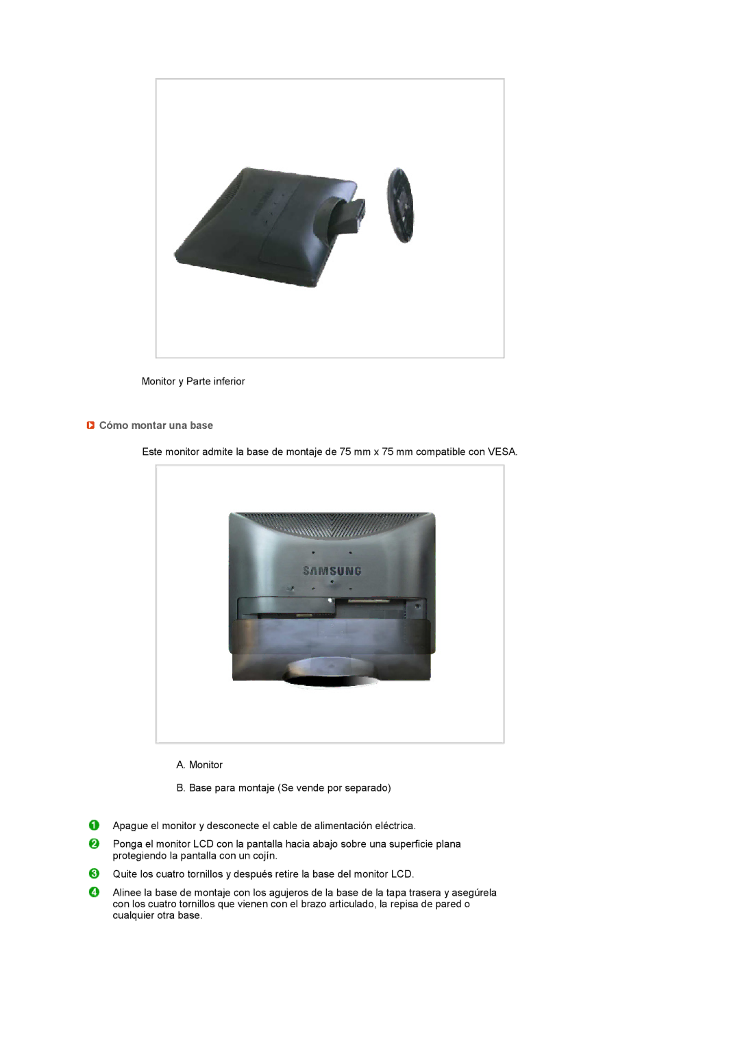 Samsung LS19MEXSFV/EDC manual Cómo montar una base 