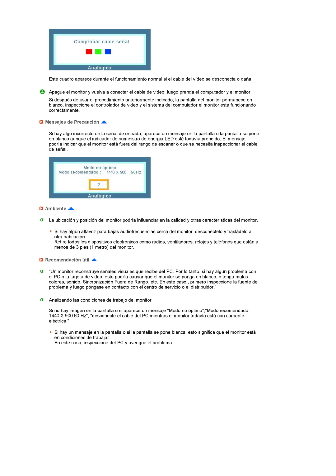 Samsung LS19MEXSFV/EDC manual Mensajes de Precaución, Ambiente, Recomendación útil 