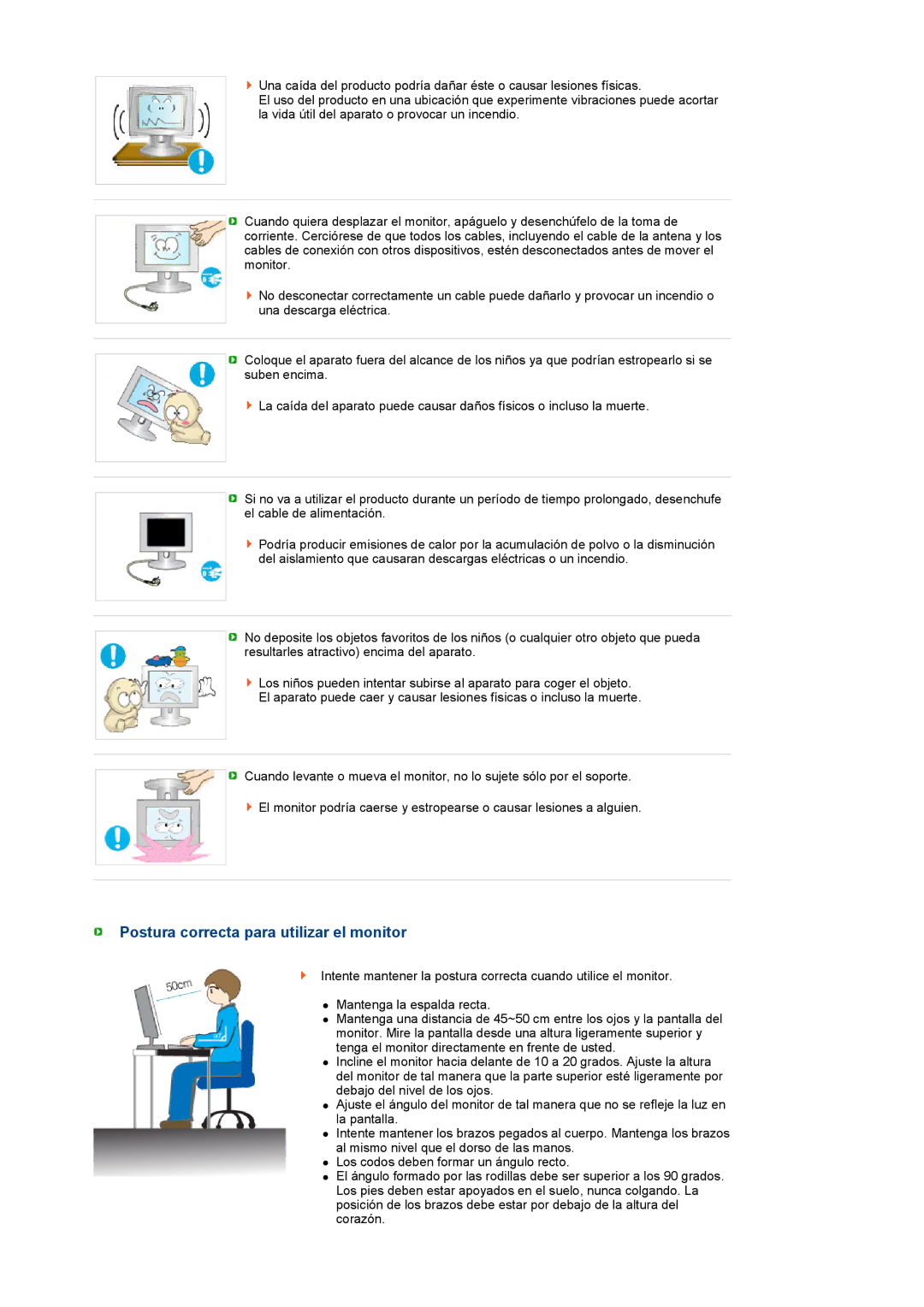 Samsung LS19MEXSFV/EDC manual Postura correcta para utilizar el monitor 