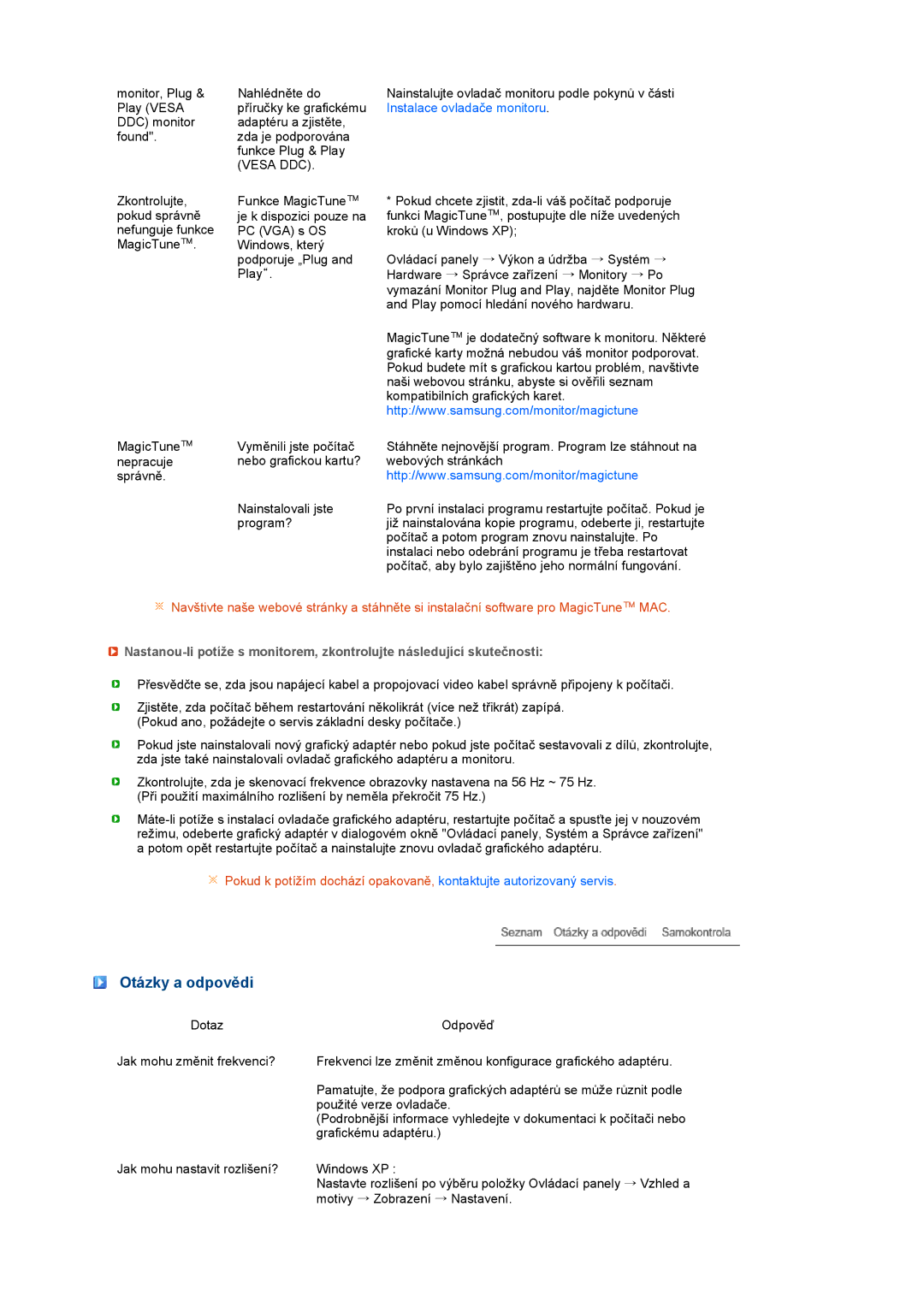 Samsung LS19MEXSFV/EDC manual Otázky a odpovědi, Vesa DDC 