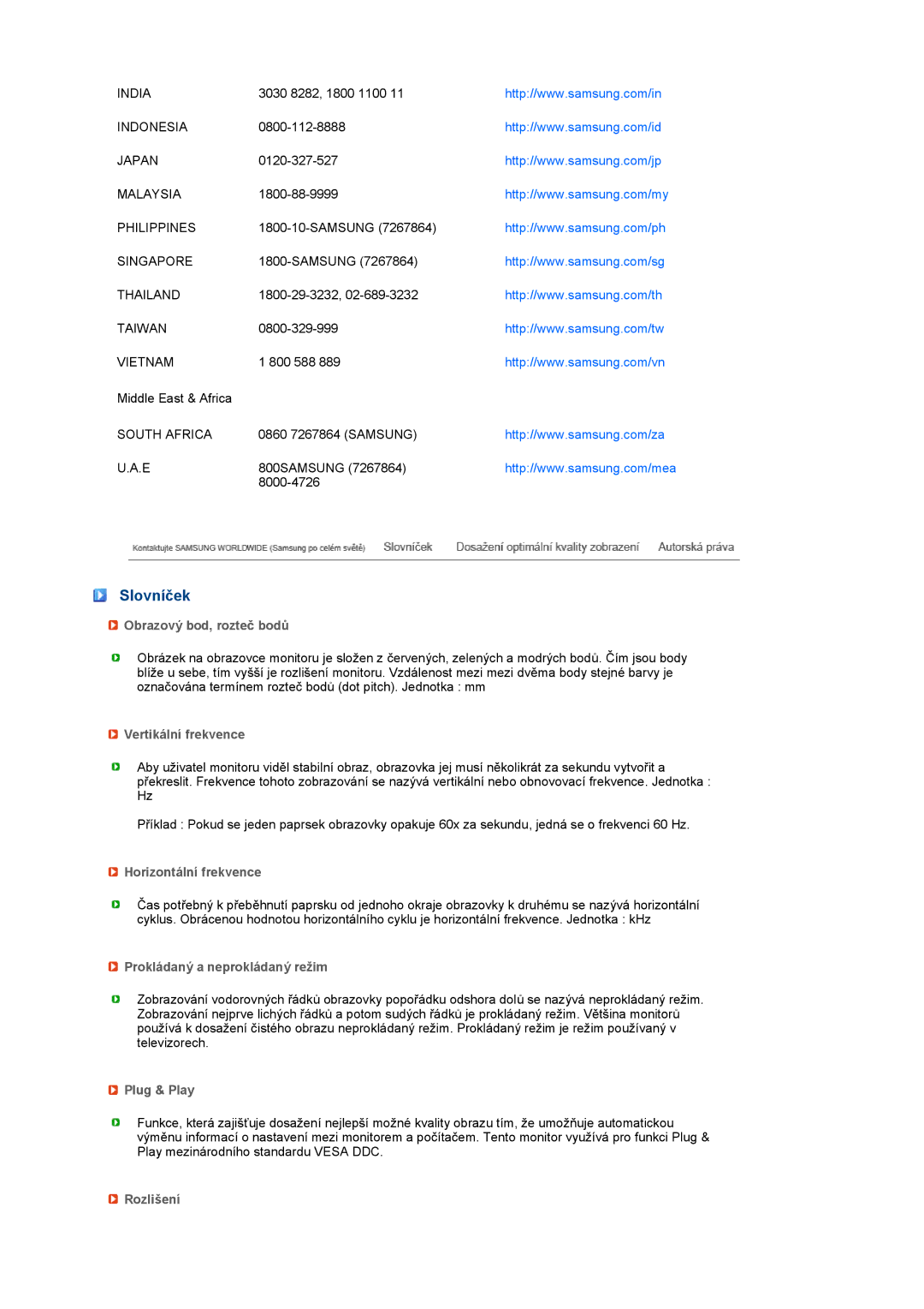 Samsung LS19MEXSFV/EDC manual Slovníček 