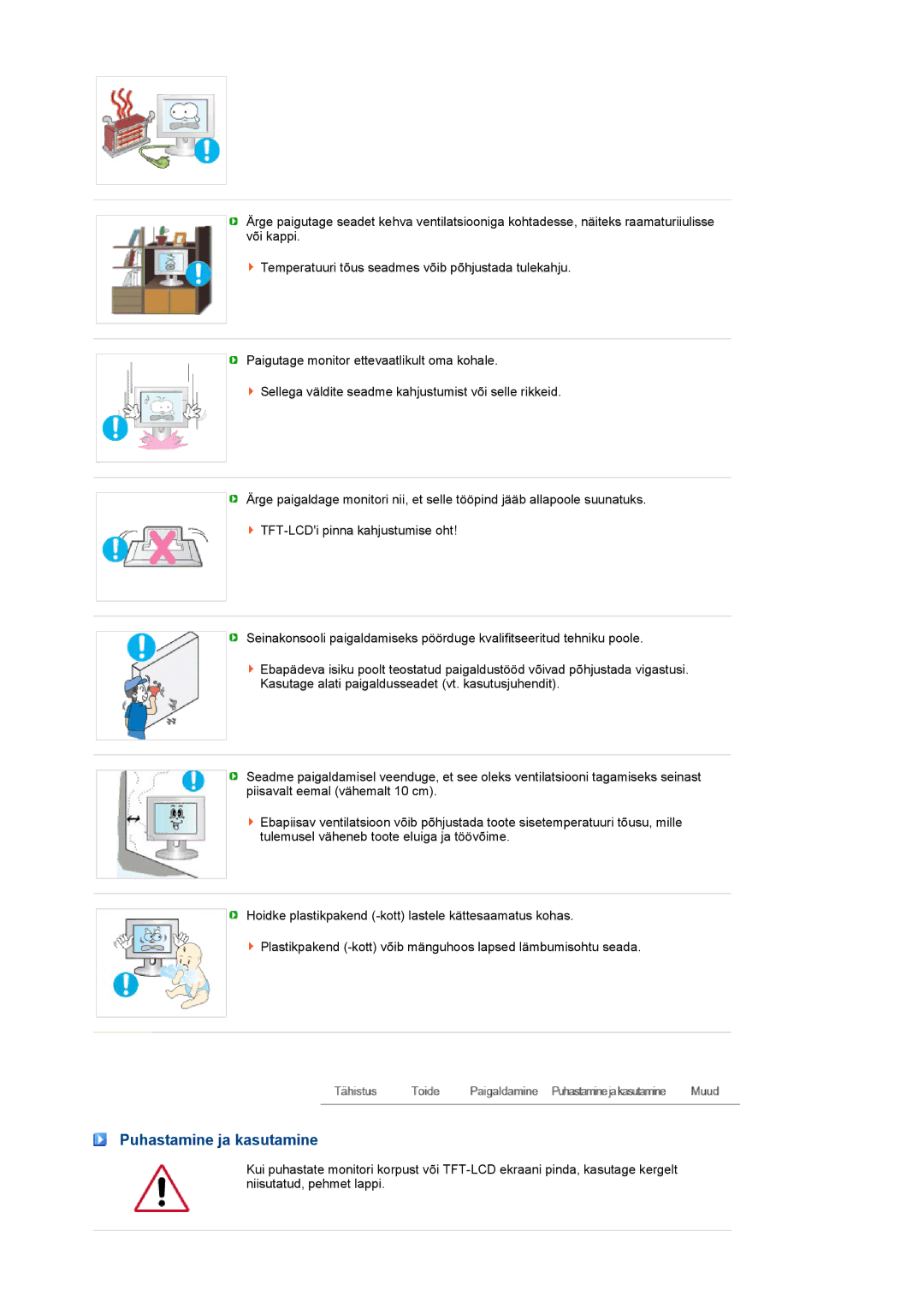 Samsung LS19MEXSFV/EDC manual Puhastamine ja kasutamine 