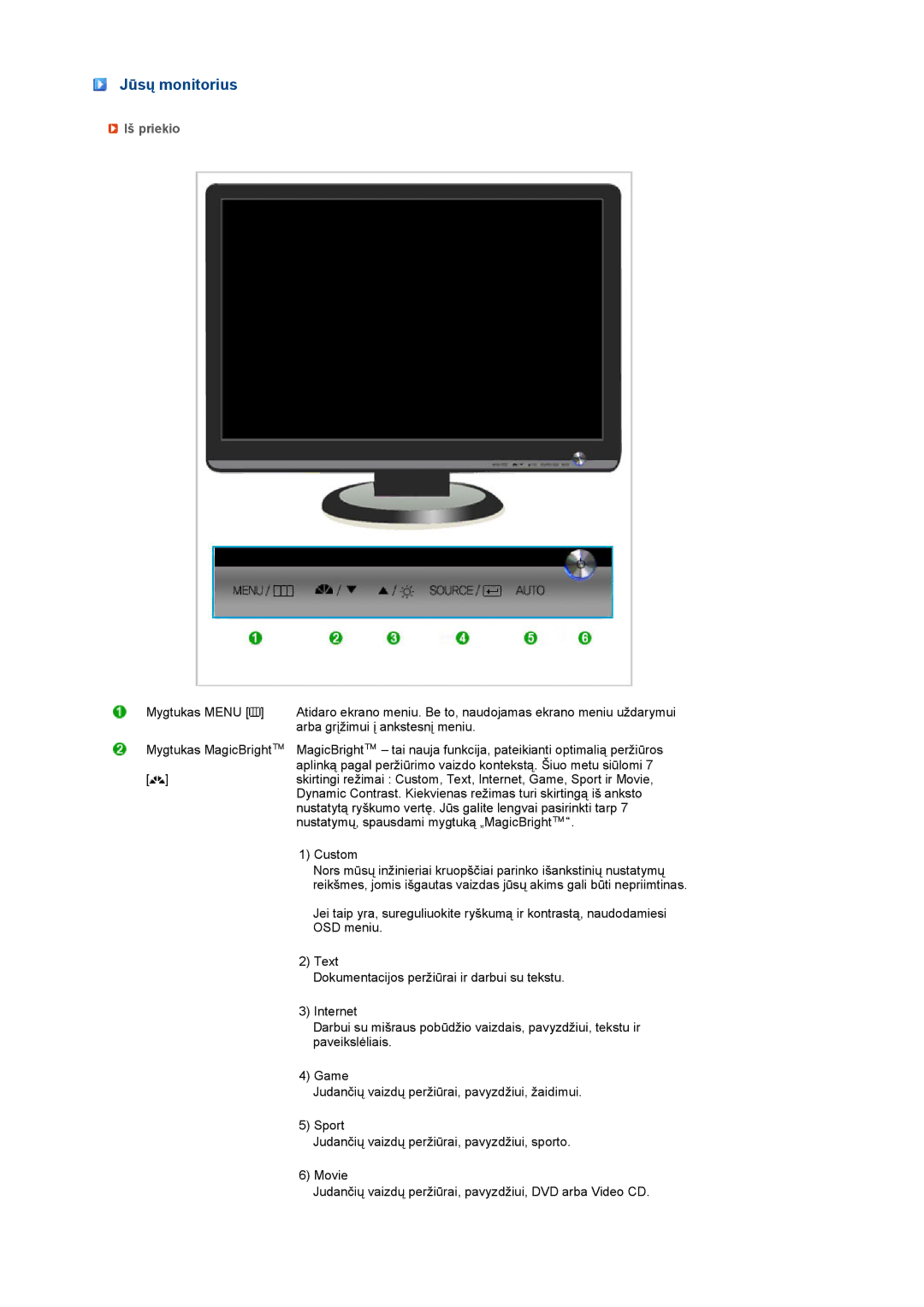 Samsung LS19MEXSFV/EDC manual Jūsų monitorius, Iš priekio 