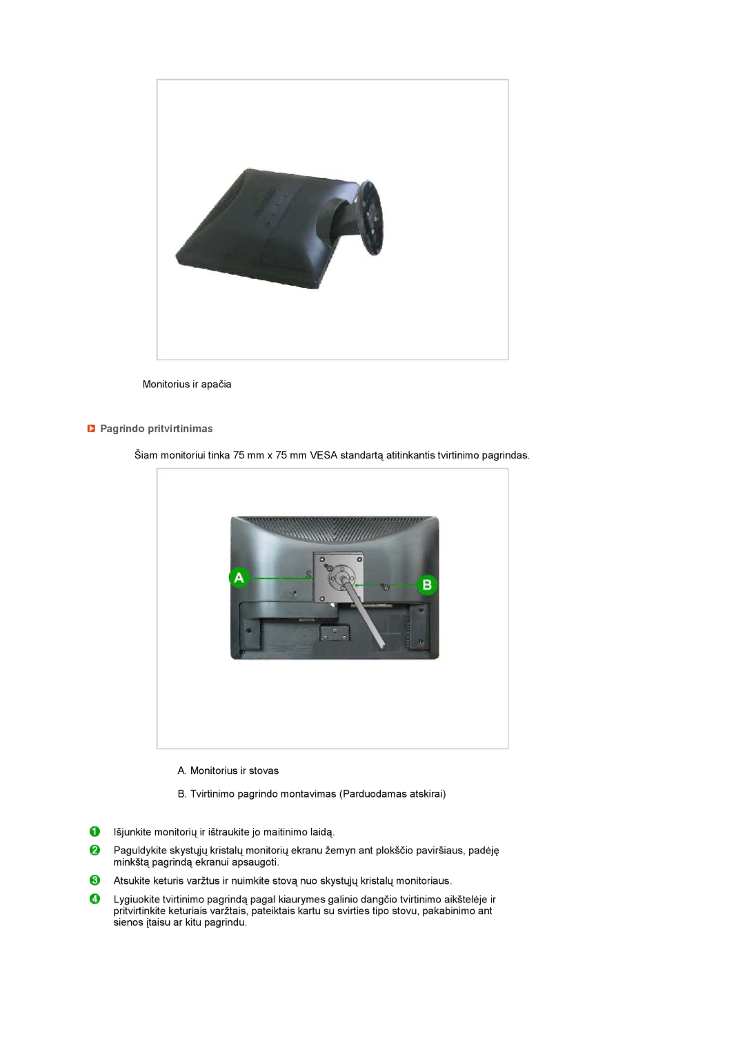 Samsung LS19MEXSFV/EDC manual Pagrindo pritvirtinimas 