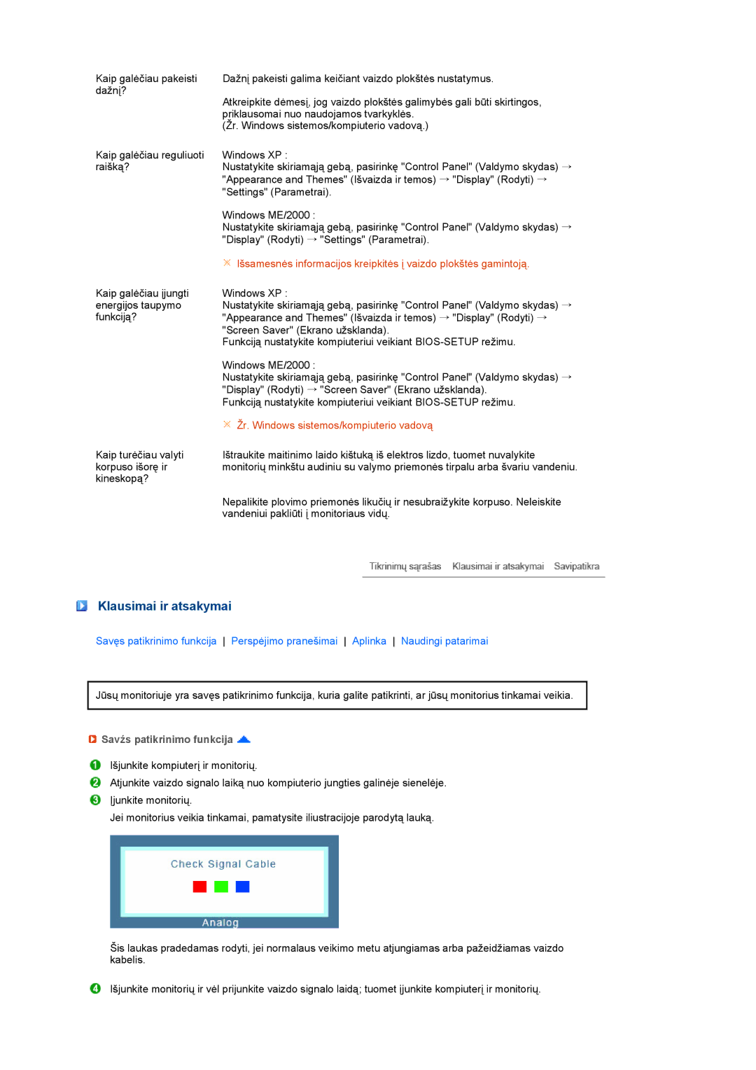 Samsung LS19MEXSFV/EDC manual Žr. Windows sistemos/kompiuterio vadovą, Savźs patikrinimo funkcija 