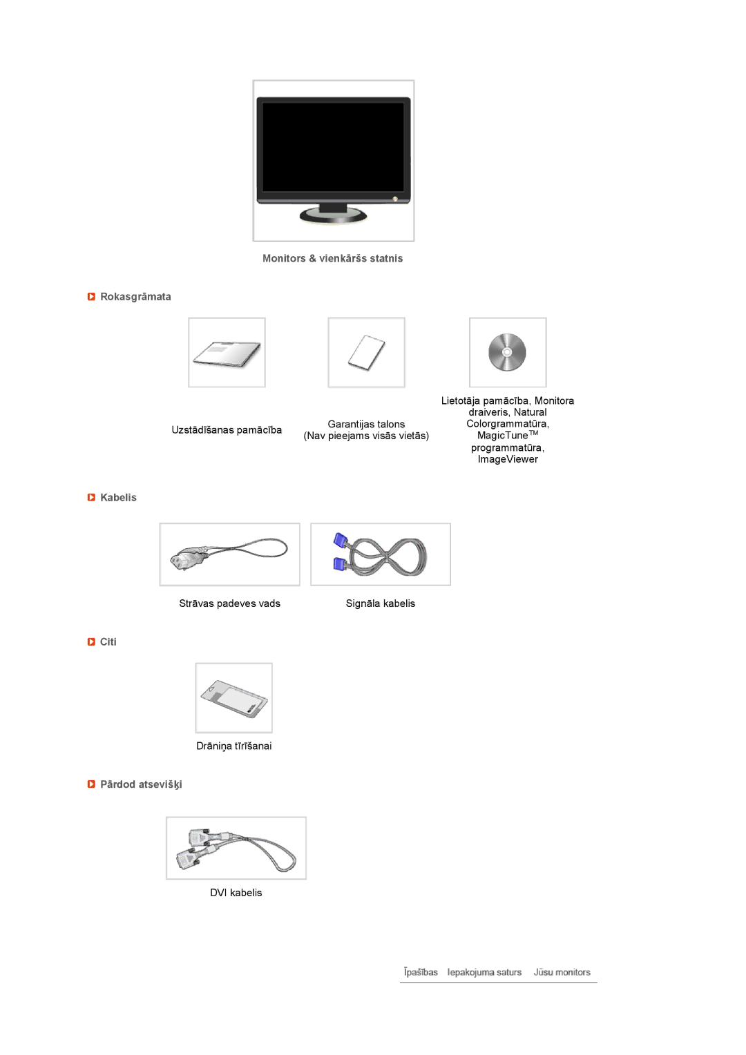 Samsung LS19MEXSFV/EDC manual Monitors & vienkāršs statnis Rokasgrāmata, Kabelis, Citi, Pārdod atsevišķi 