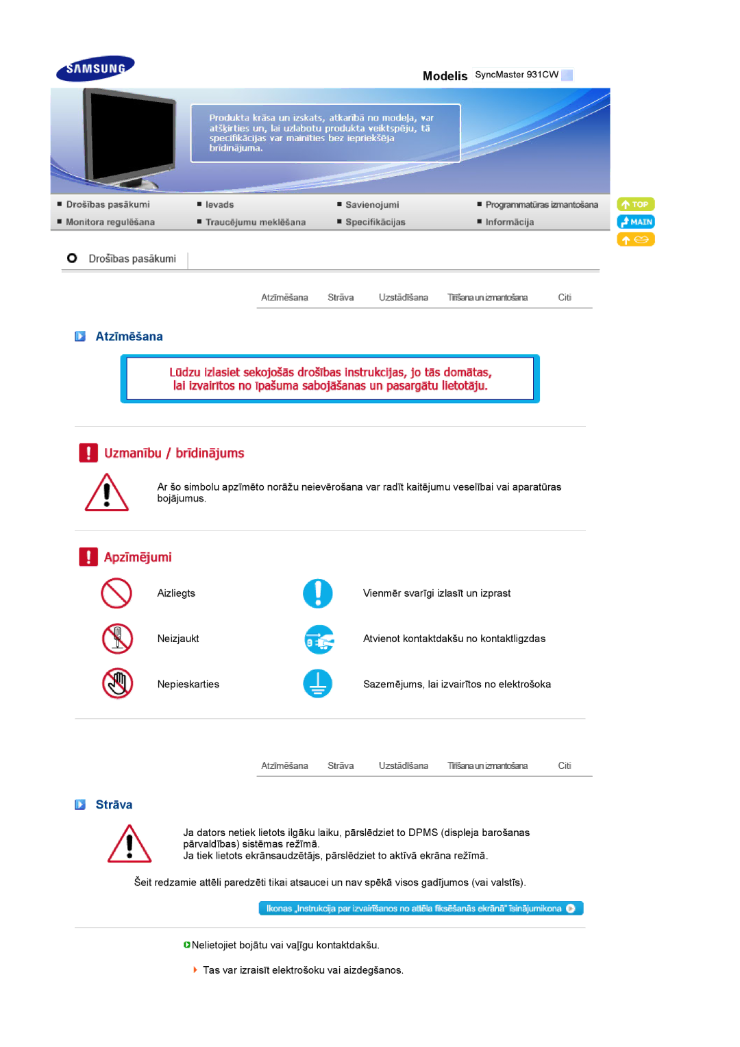 Samsung LS19MEXSFV/EDC manual Atzīmēšana, Strāva 