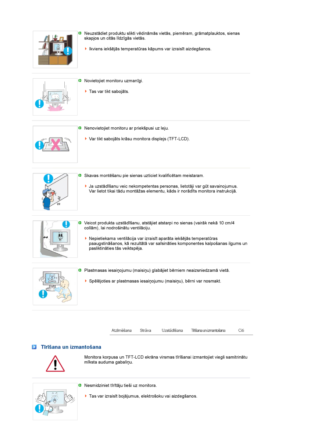 Samsung LS19MEXSFV/EDC manual Tīrīšana un izmantošana 