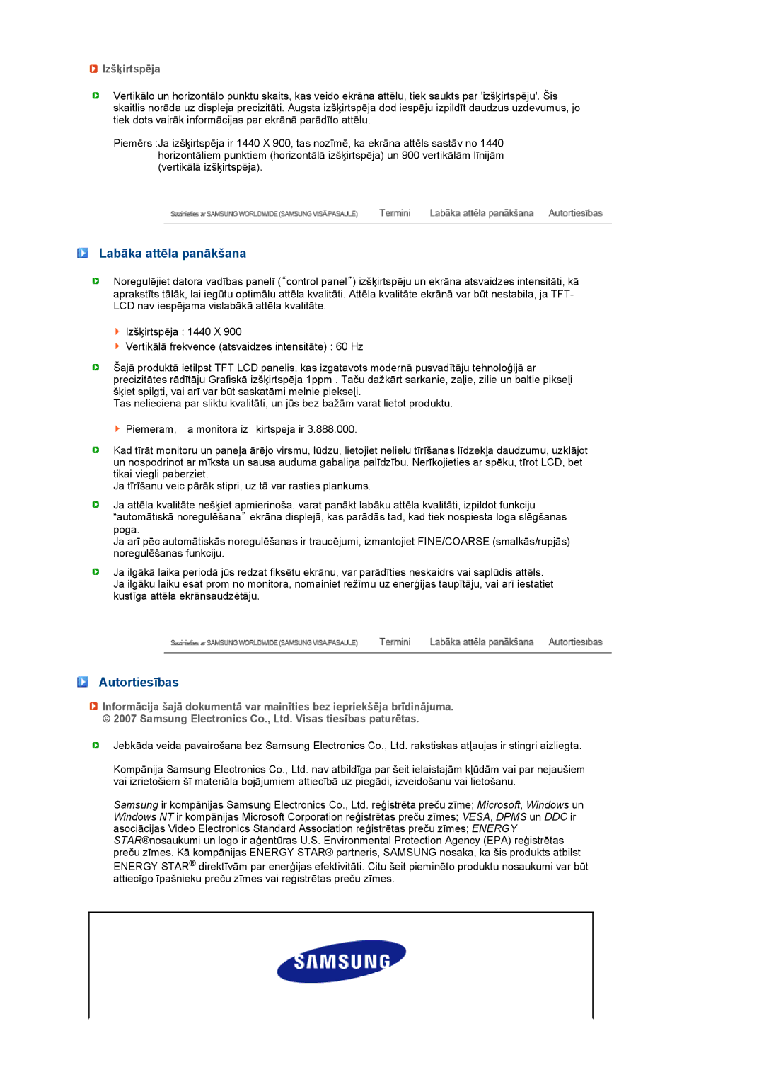 Samsung LS19MEXSFV/EDC manual Labāka attēla panākšana, Autortiesības, Izšķirtspēja 