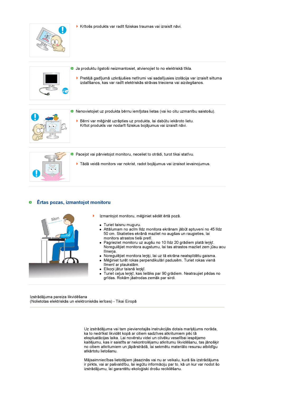 Samsung LS19MEXSFV/EDC manual Ērtas pozas, izmantojot monitoru 