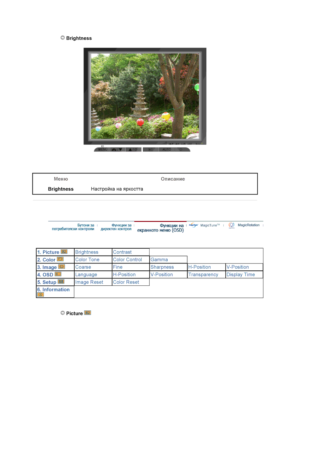 Samsung LS19MJAKSZ/EDC manual Brightness, Picture 