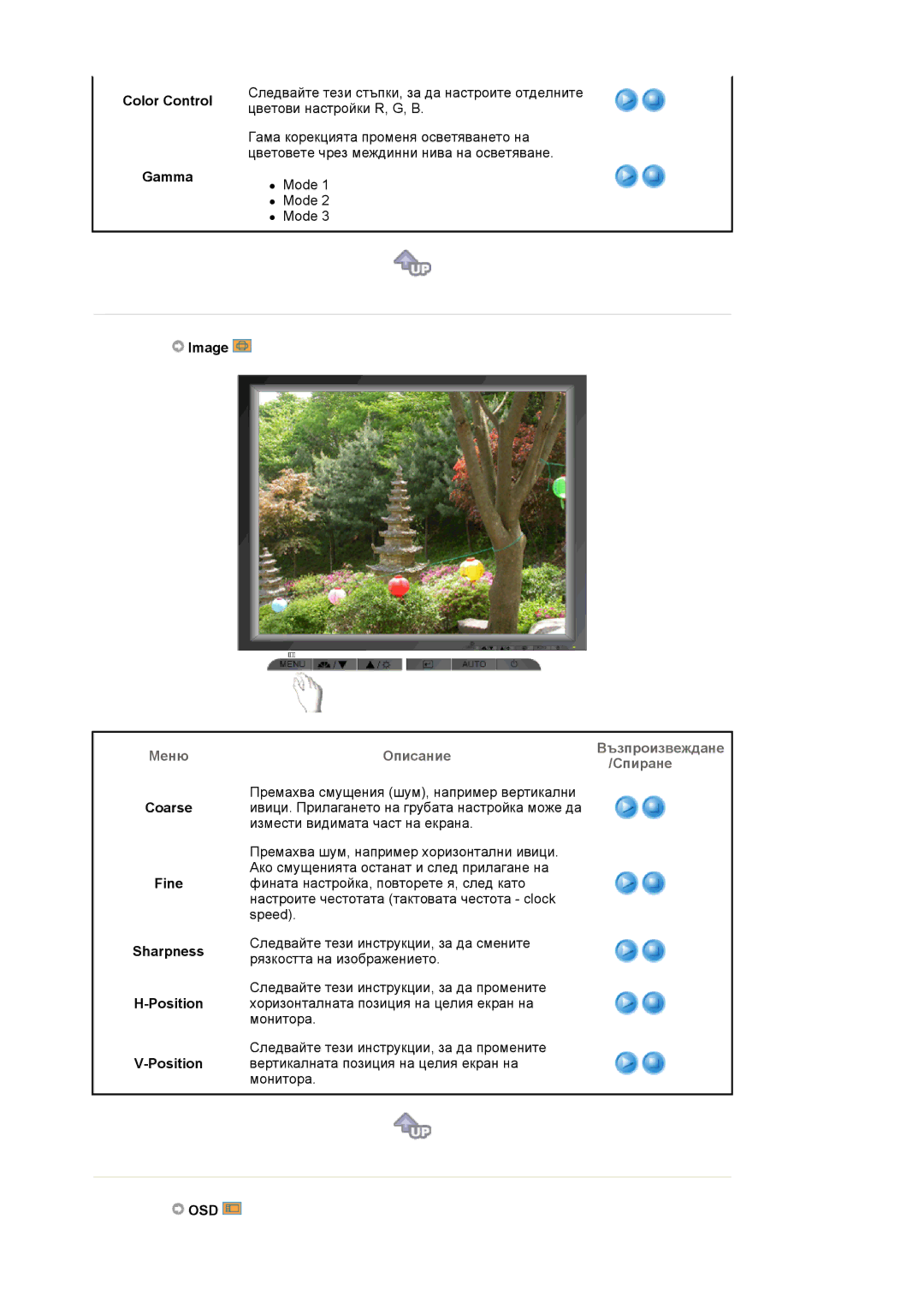 Samsung LS19MJAKSZ/EDC manual Color Control, Gamma, Image, Coarse Fine Sharpness Position, Osd 