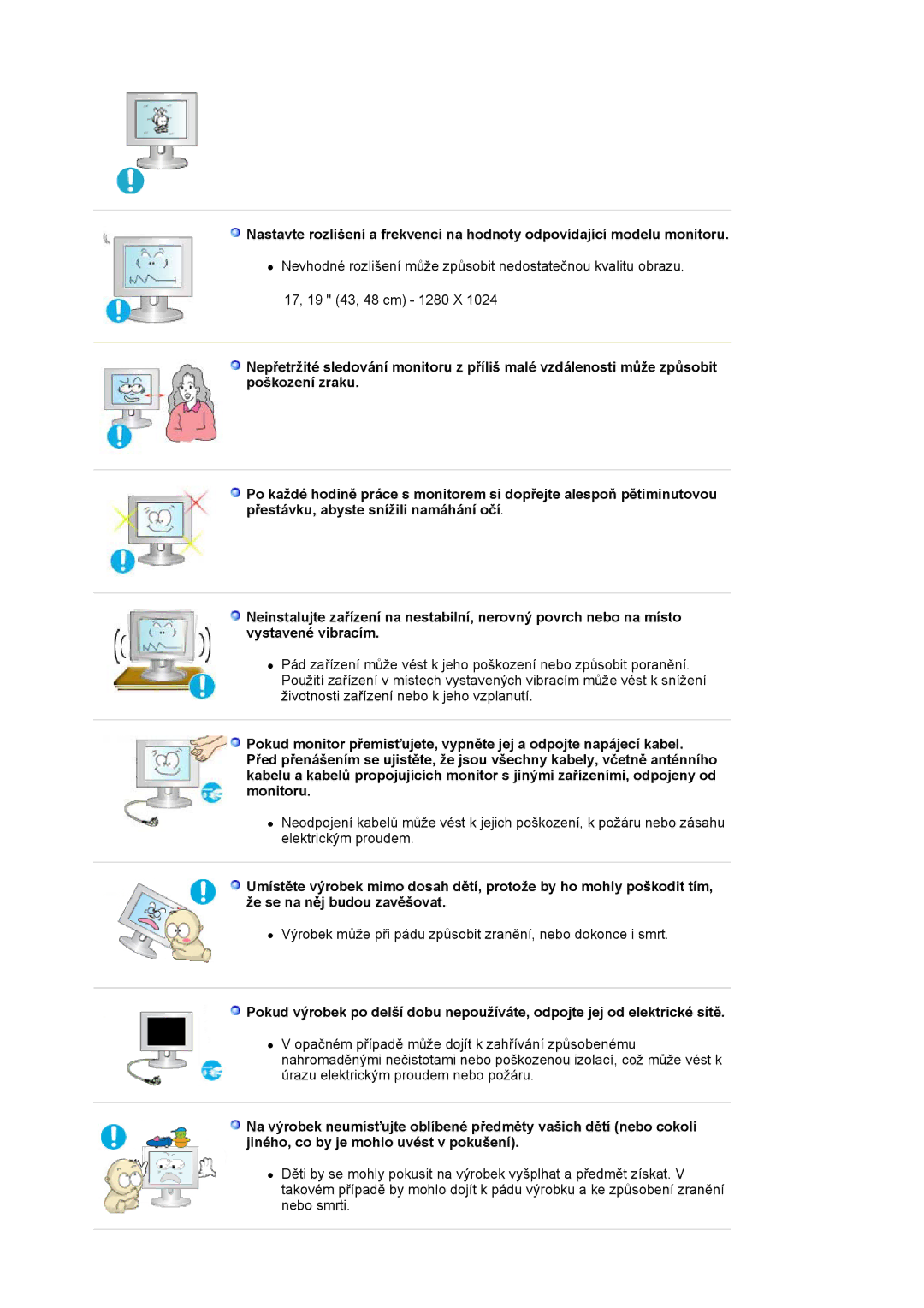 Samsung LS19MJAKSZ/EDC manual Výrobek může při pádu způsobit zranění, nebo dokonce i smrt 