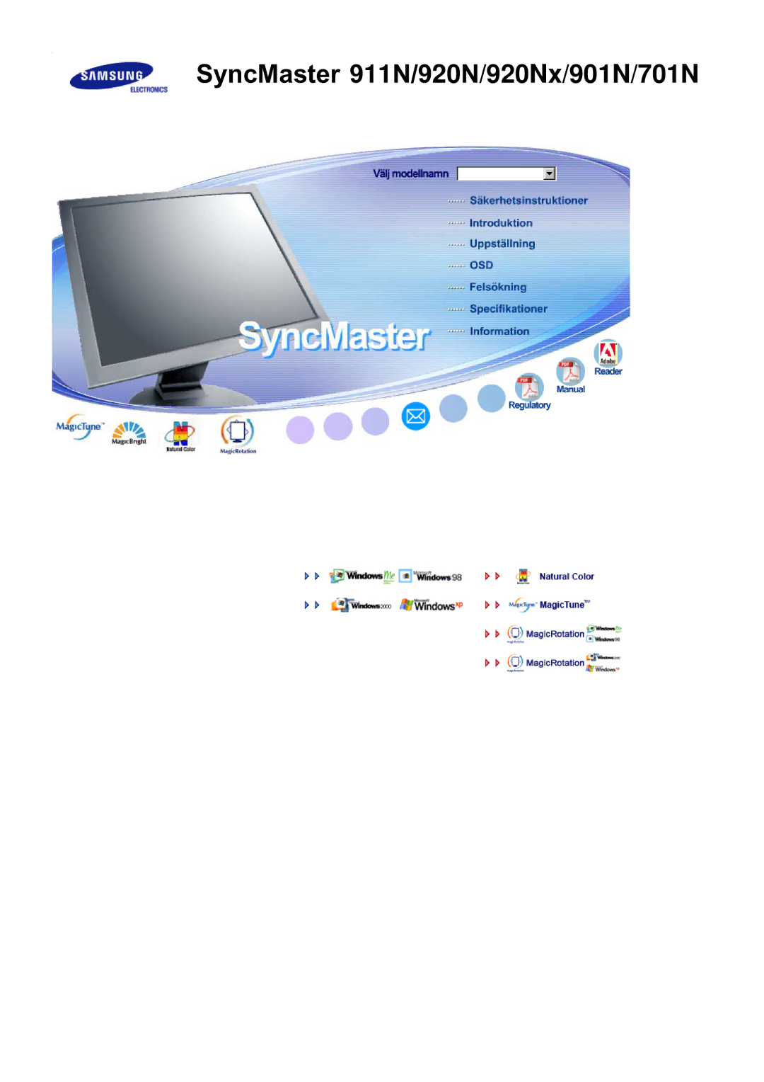 Samsung LS19MJAKSZ/EDC, GS17VSSSY/EDC, LS17MJAKSZ/CLT manual SyncMaster 911N/920N/920Nx/901N/701N 