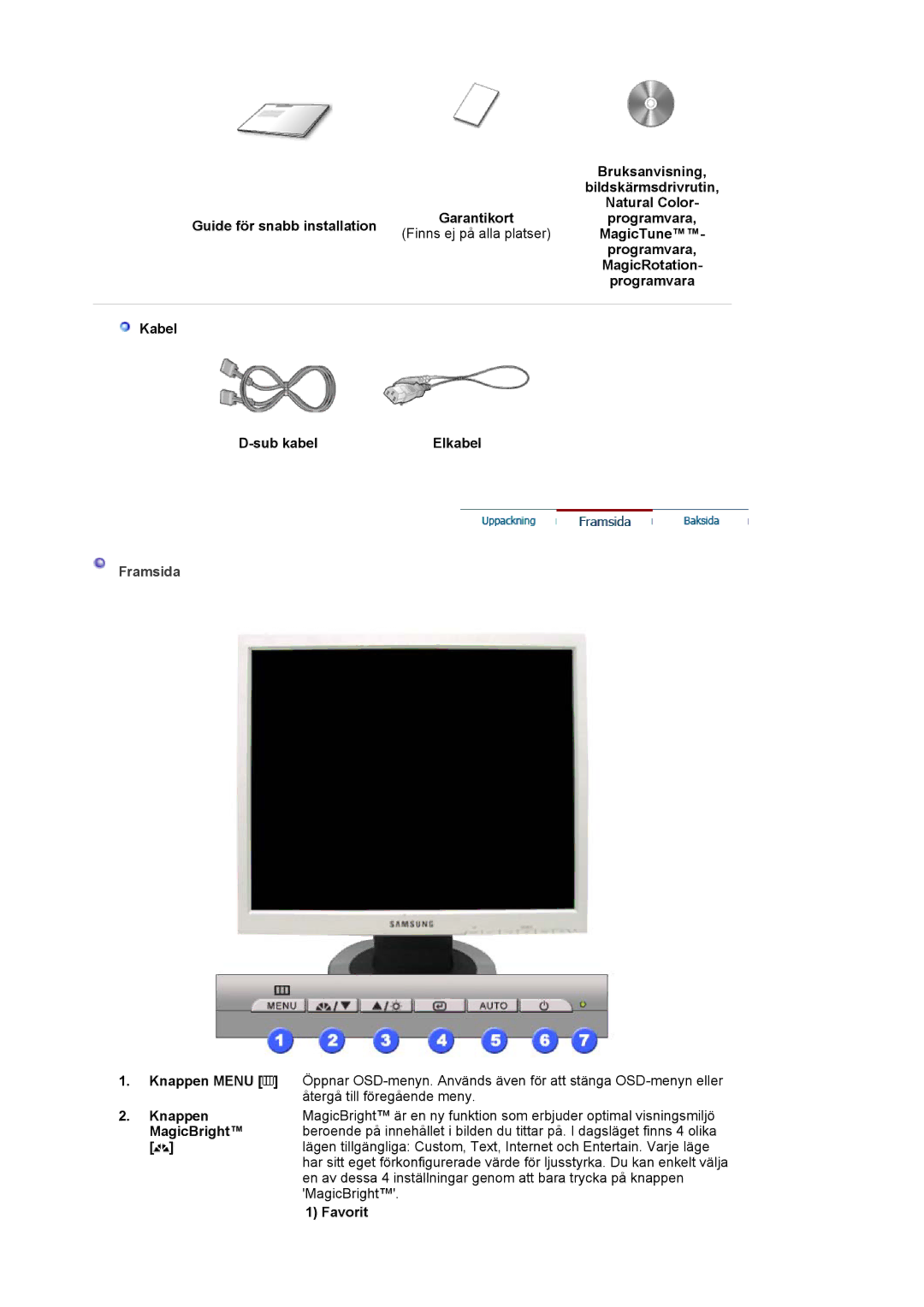 Samsung LS19MJAKSZ/EDC manual Framsida 