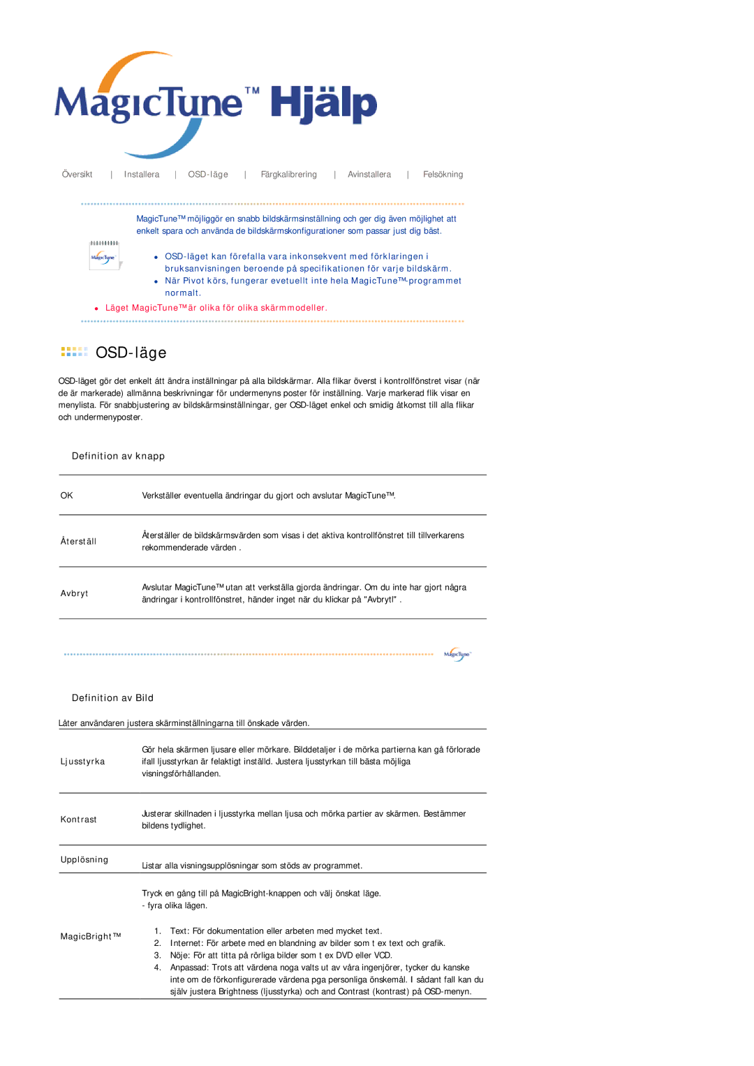 Samsung LS19MJAKSZ/EDC manual OSD-läge 