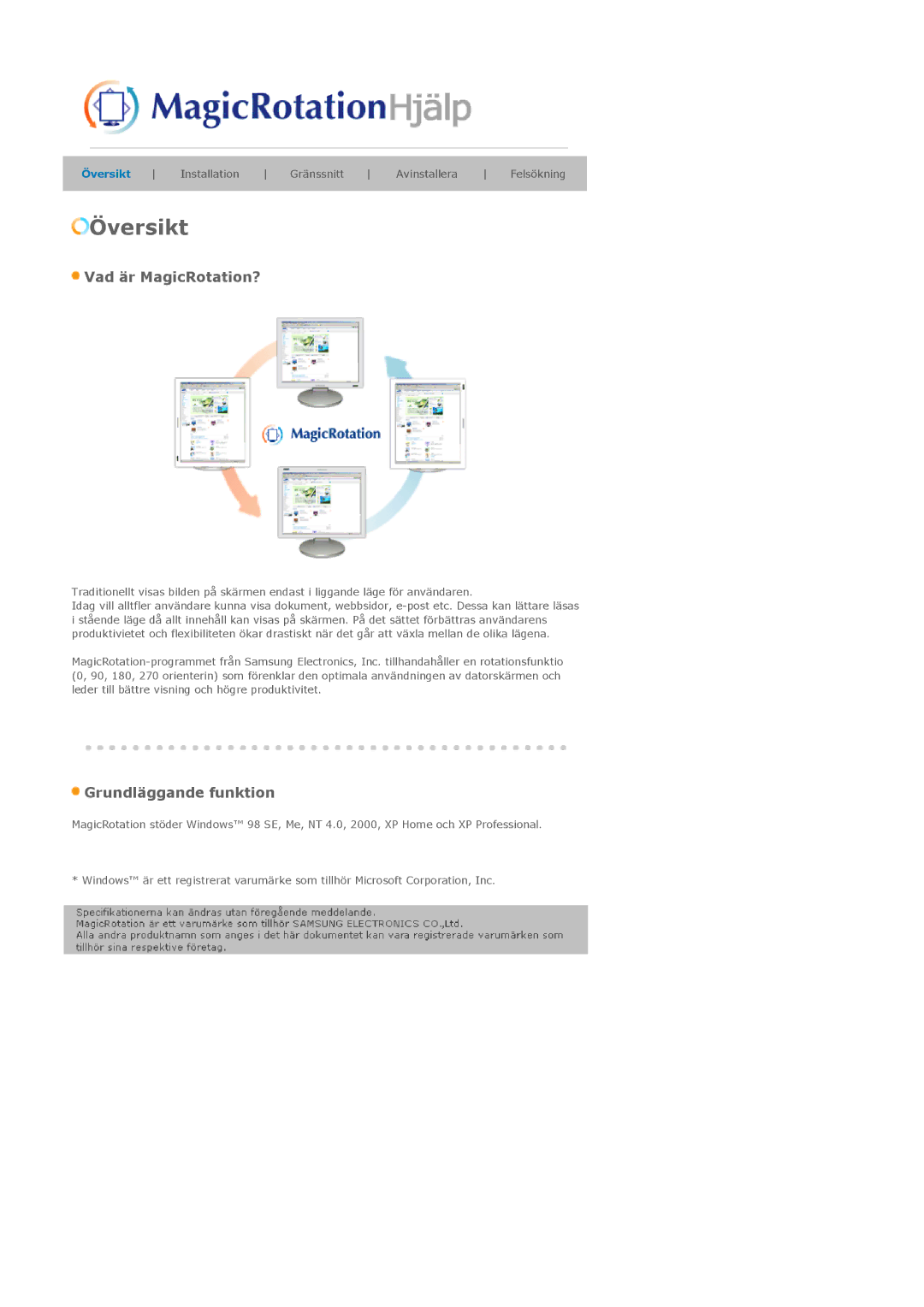 Samsung LS19MJAKSZ/EDC manual Översikt 