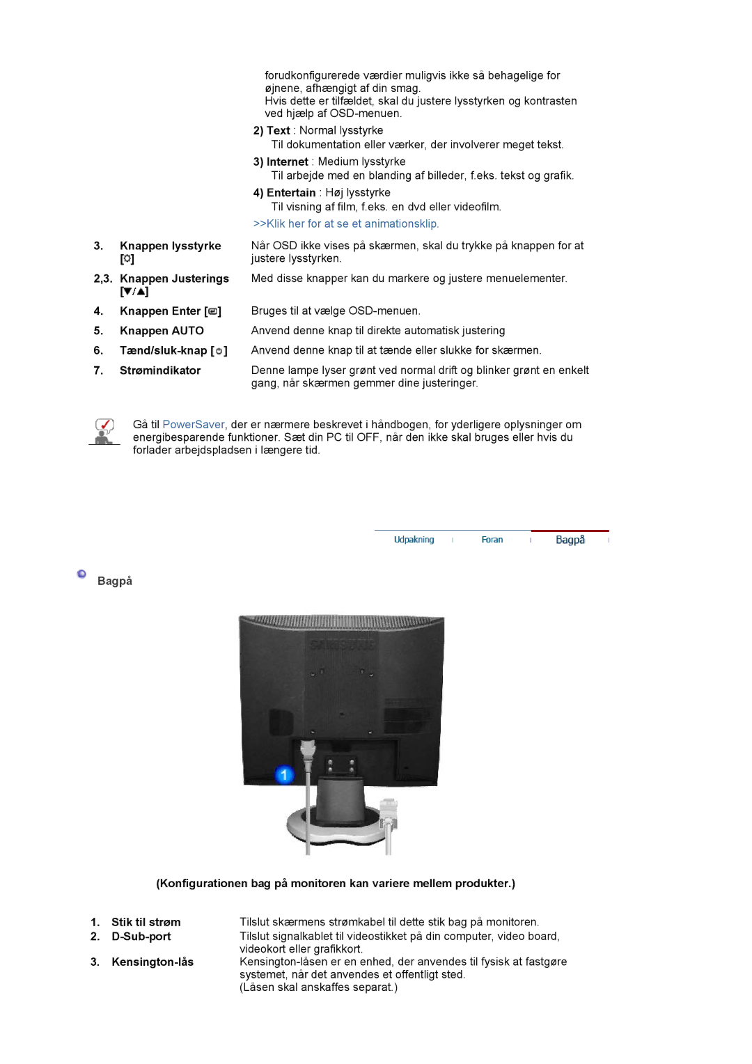 Samsung LS19MJAKSZ/EDC manual Bagpå 