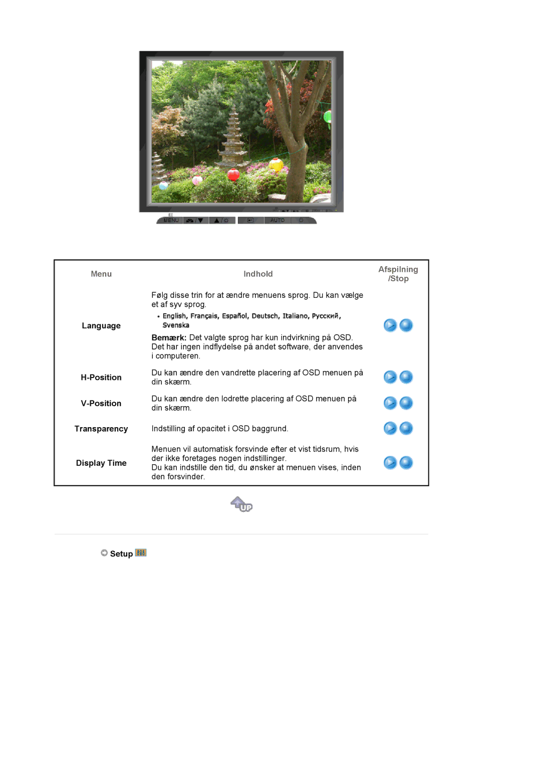 Samsung LS19MJAKSZ/EDC manual Language Position Transparency Display Time, Setup 