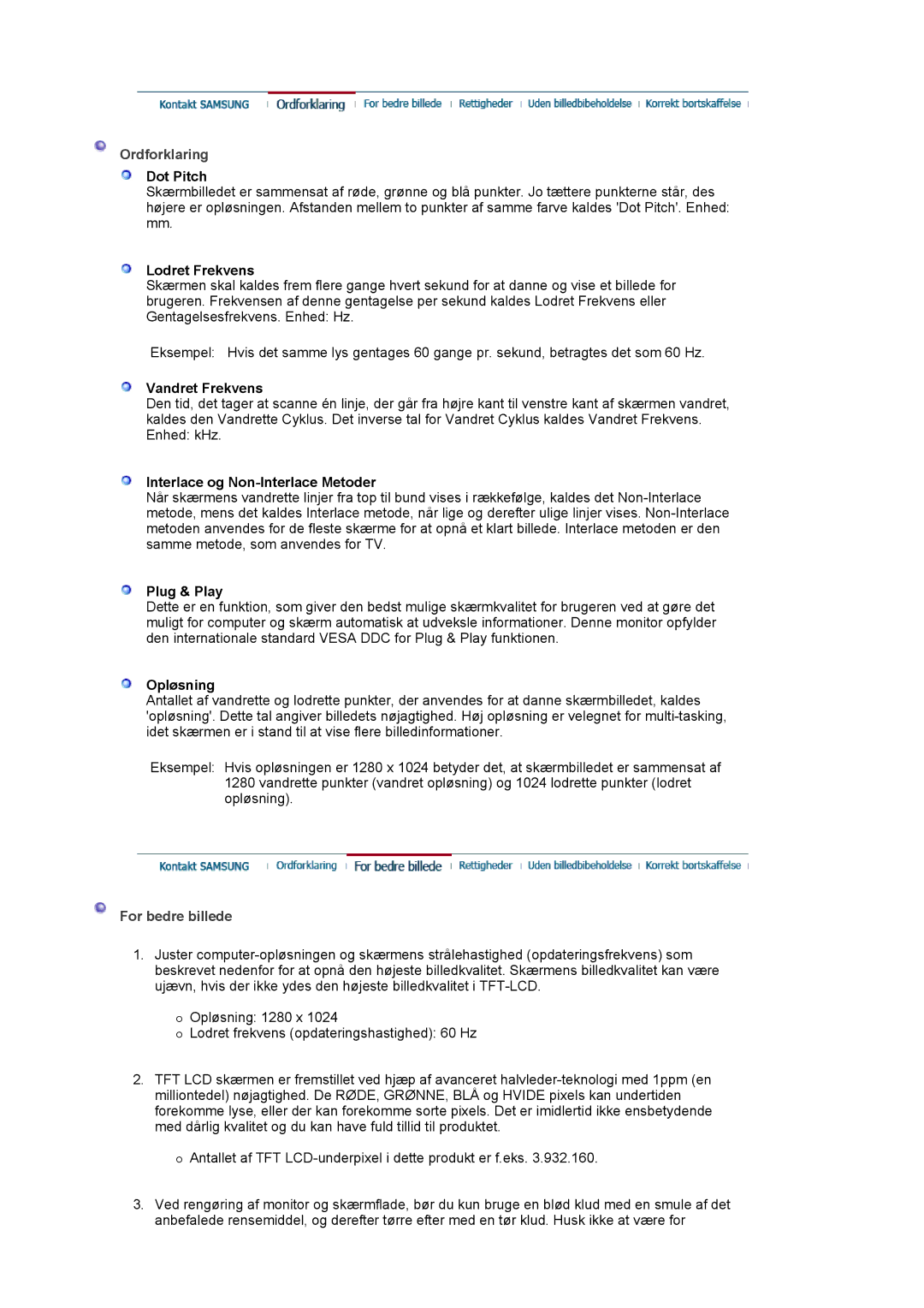 Samsung LS19MJAKSZ/EDC manual Ordforklaring, For bedre billede 