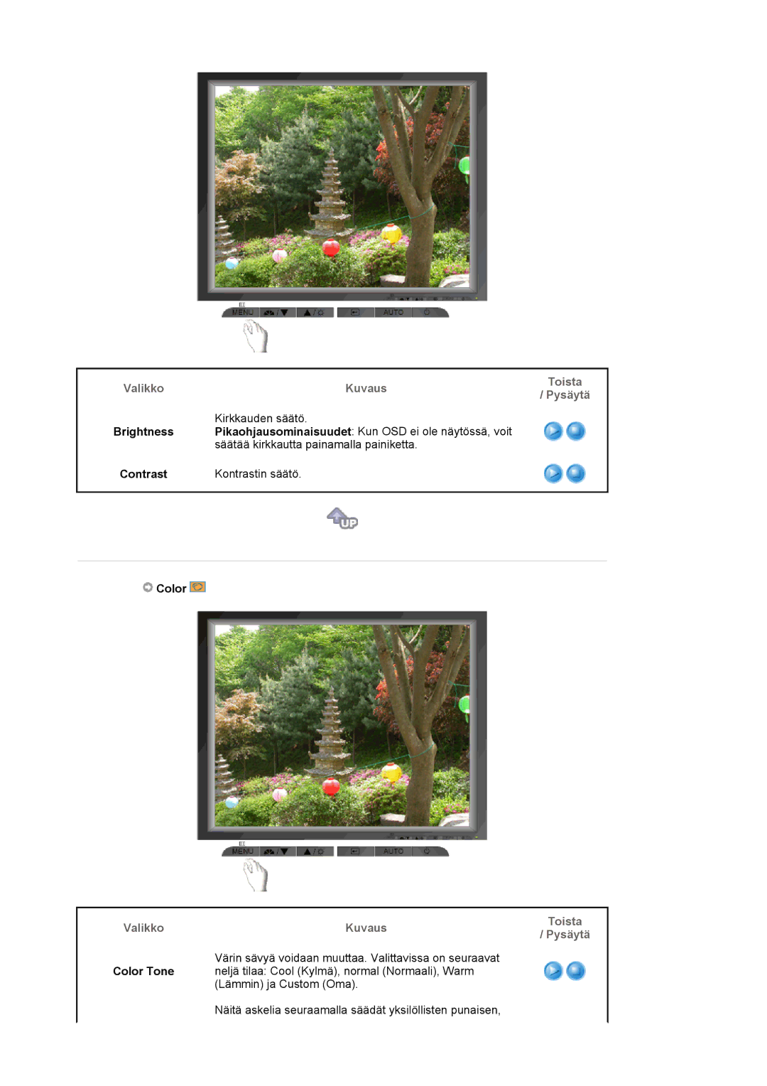 Samsung LS19MJAKSZ/EDC manual Toista Pysäytä 