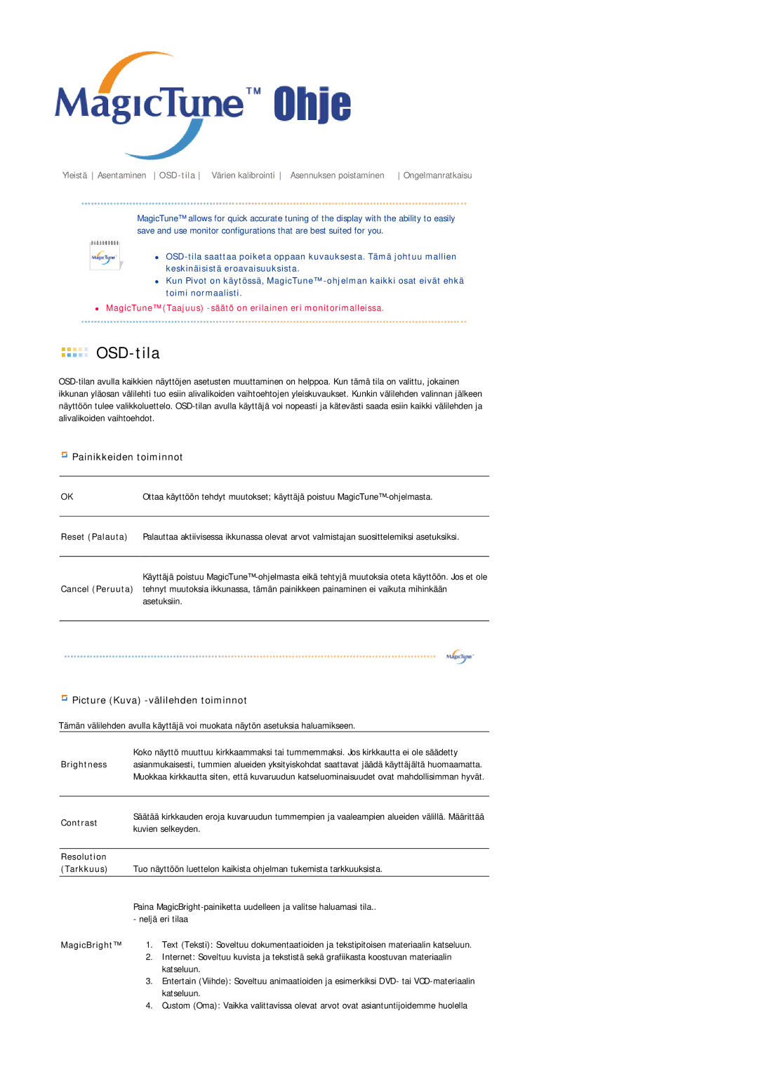 Samsung LS19MJAKSZ/EDC manual OSD-tila 