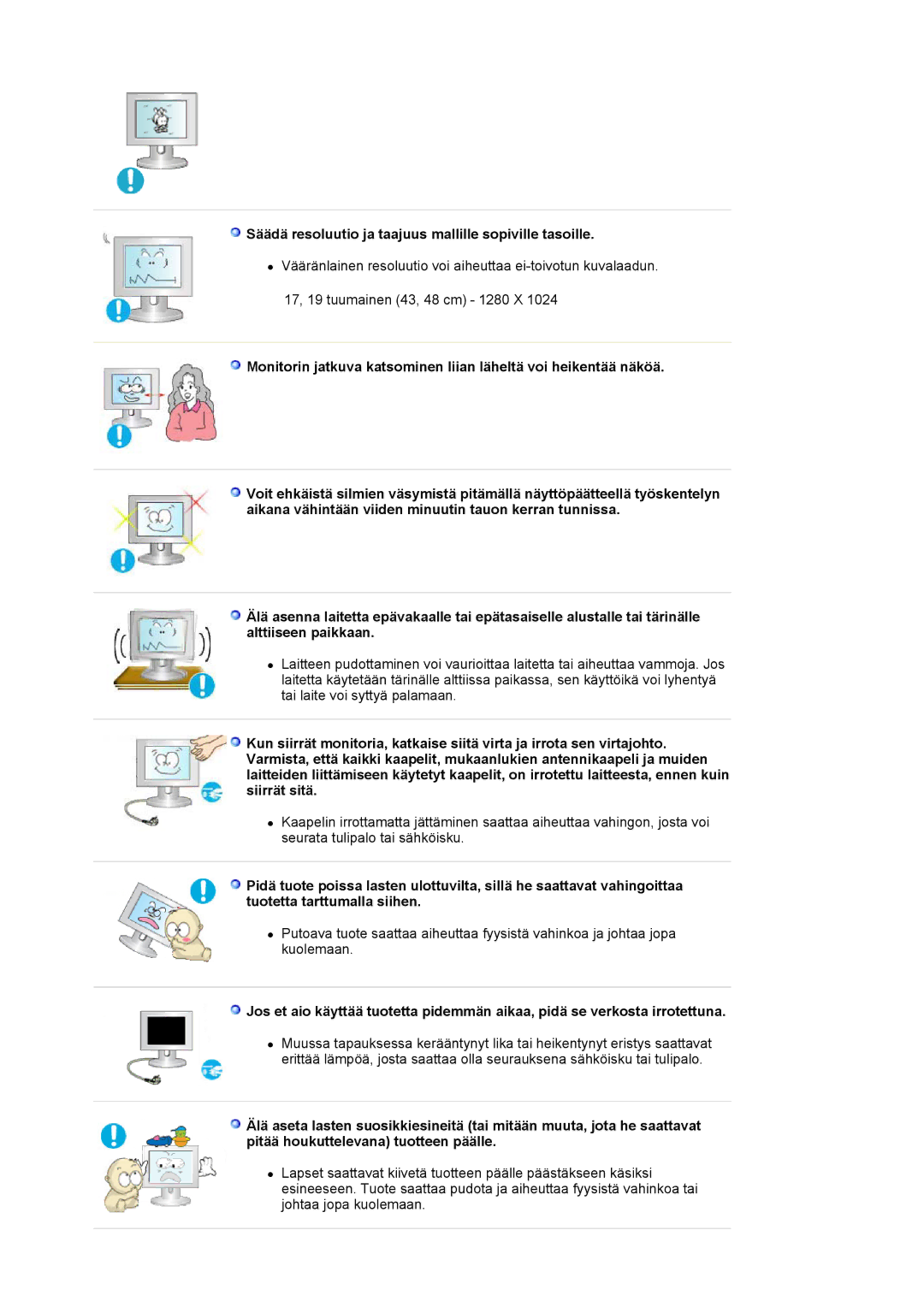 Samsung LS19MJAKSZ/EDC manual Säädä resoluutio ja taajuus mallille sopiville tasoille 