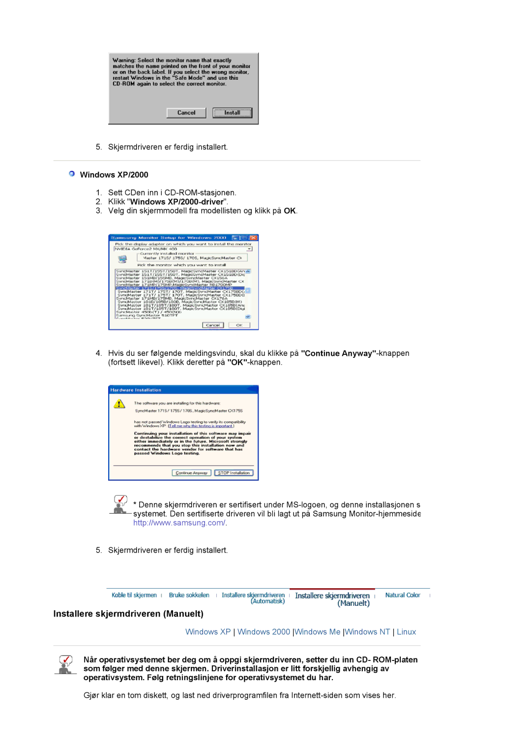 Samsung LS19MJAKSZ/EDC manual Klikk Windows XP/2000-driver 