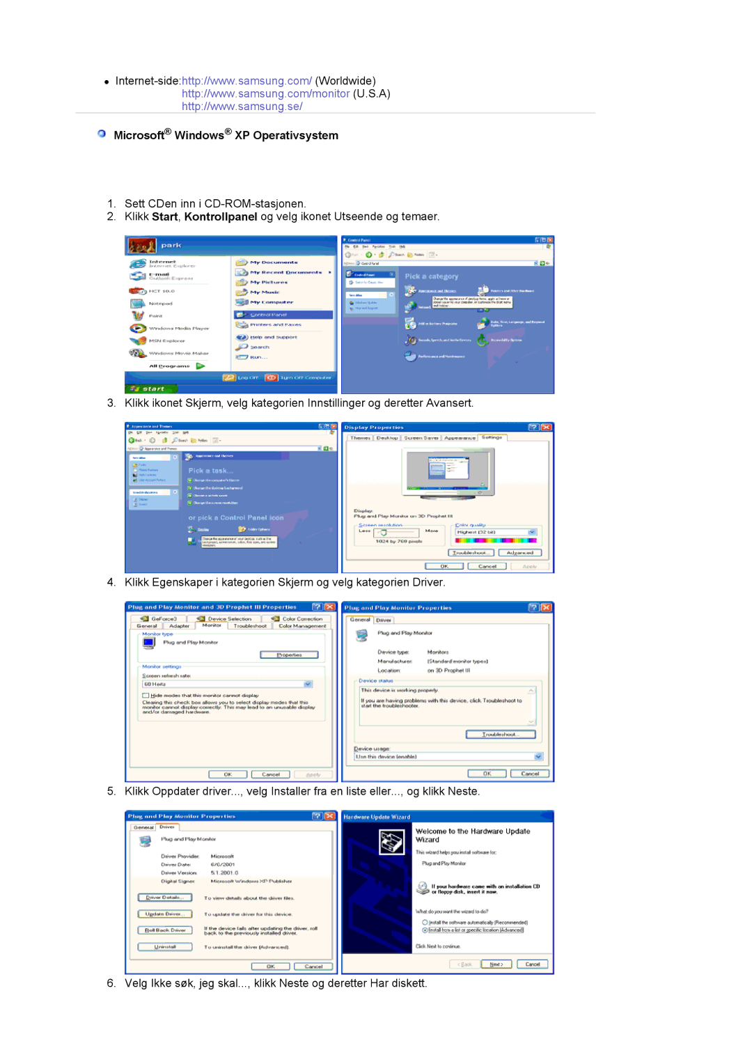 Samsung LS19MJAKSZ/EDC manual Microsoft Windows XP Operativsystem 