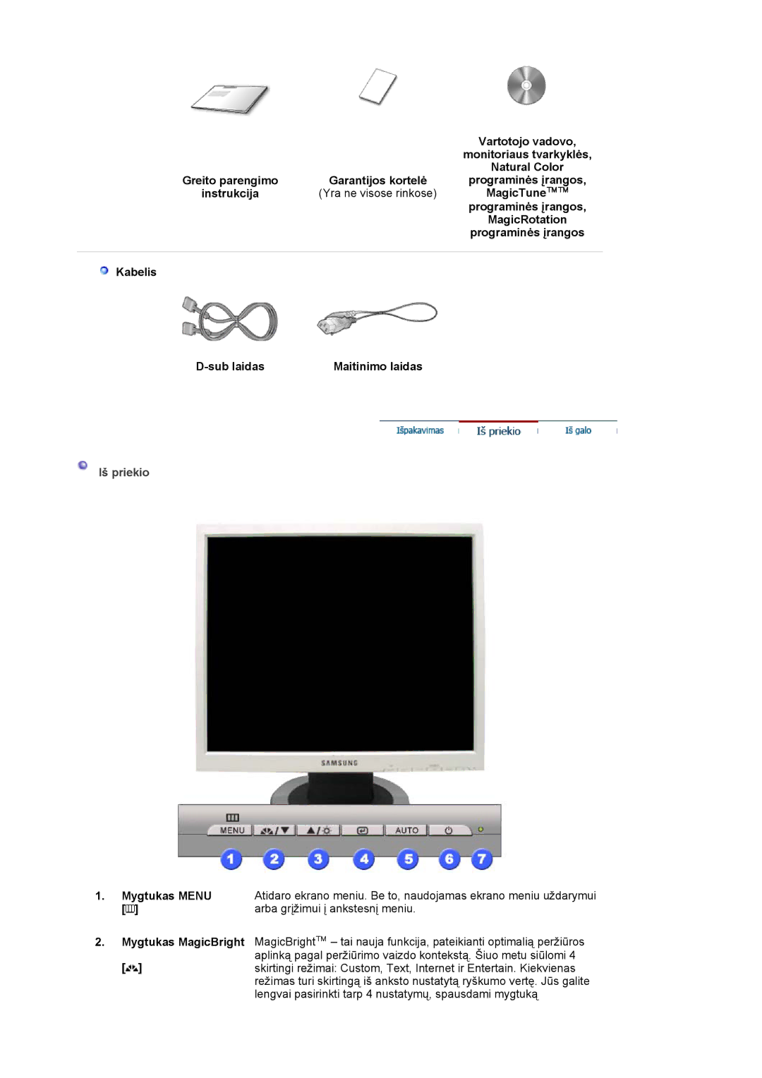 Samsung LS19MJAKSZ/EDC manual Iš priekio 