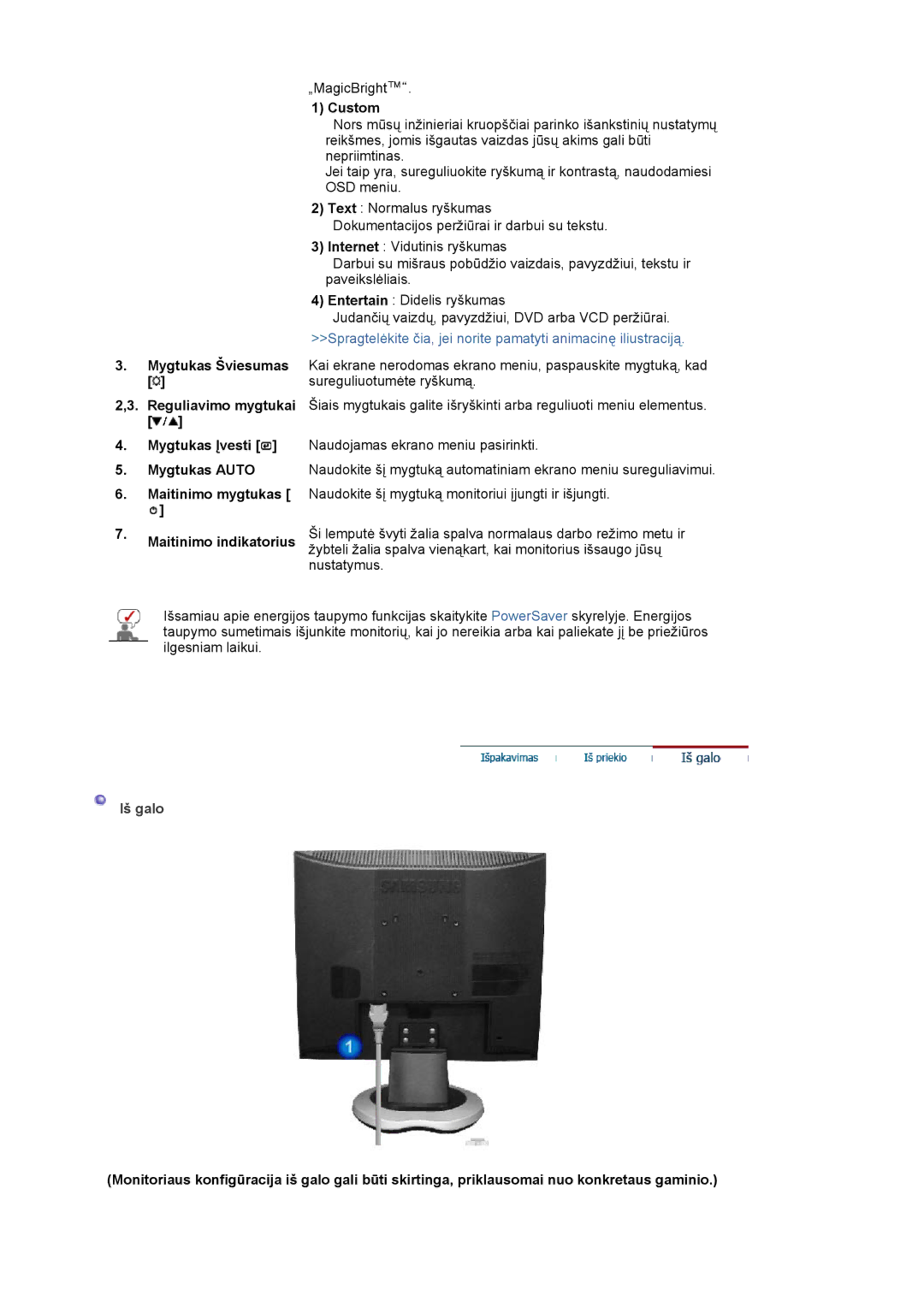 Samsung LS19MJAKSZ/EDC manual Iš galo 