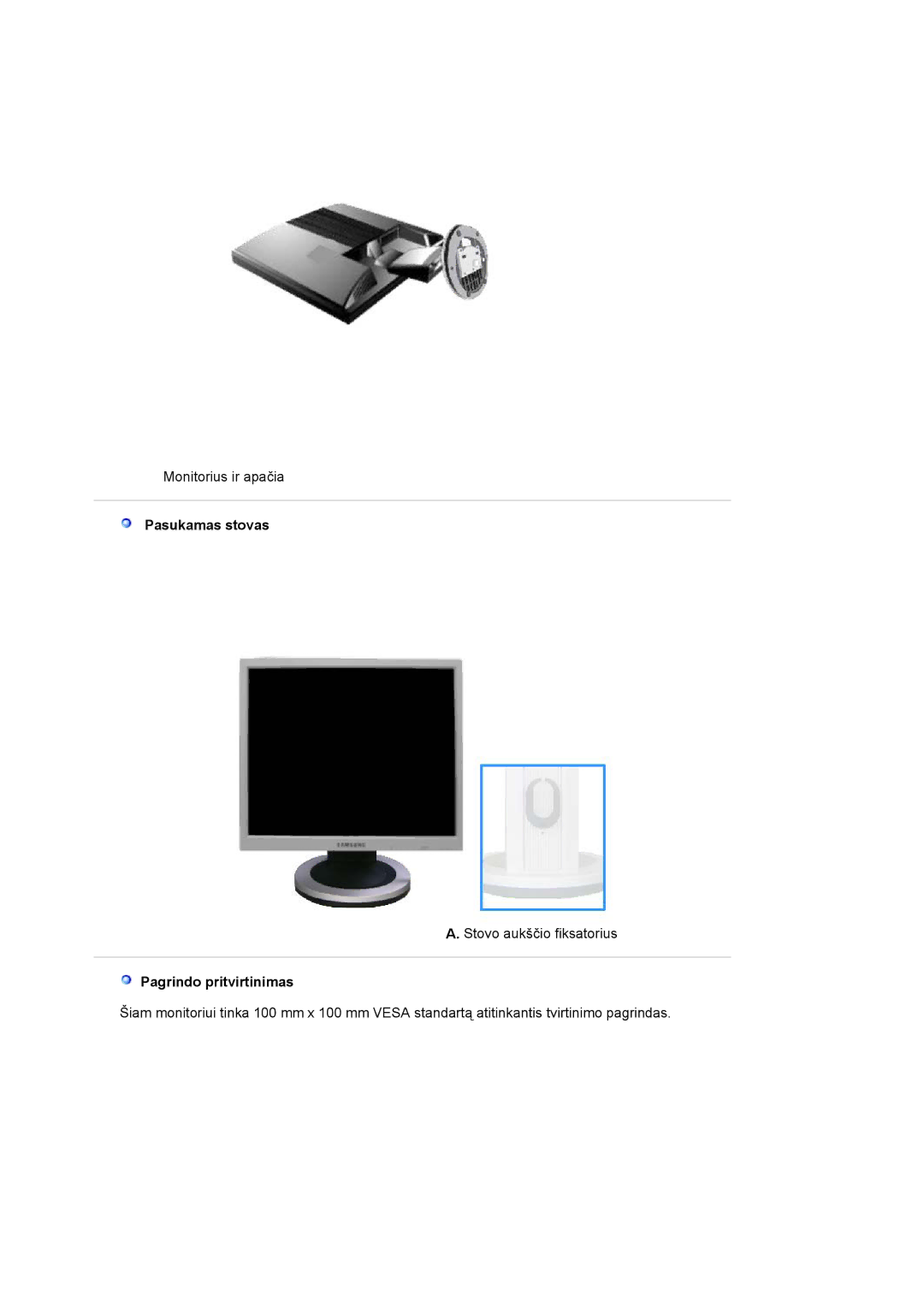 Samsung LS19MJAKSZ/EDC manual Pasukamas stovas, Pagrindo pritvirtinimas 