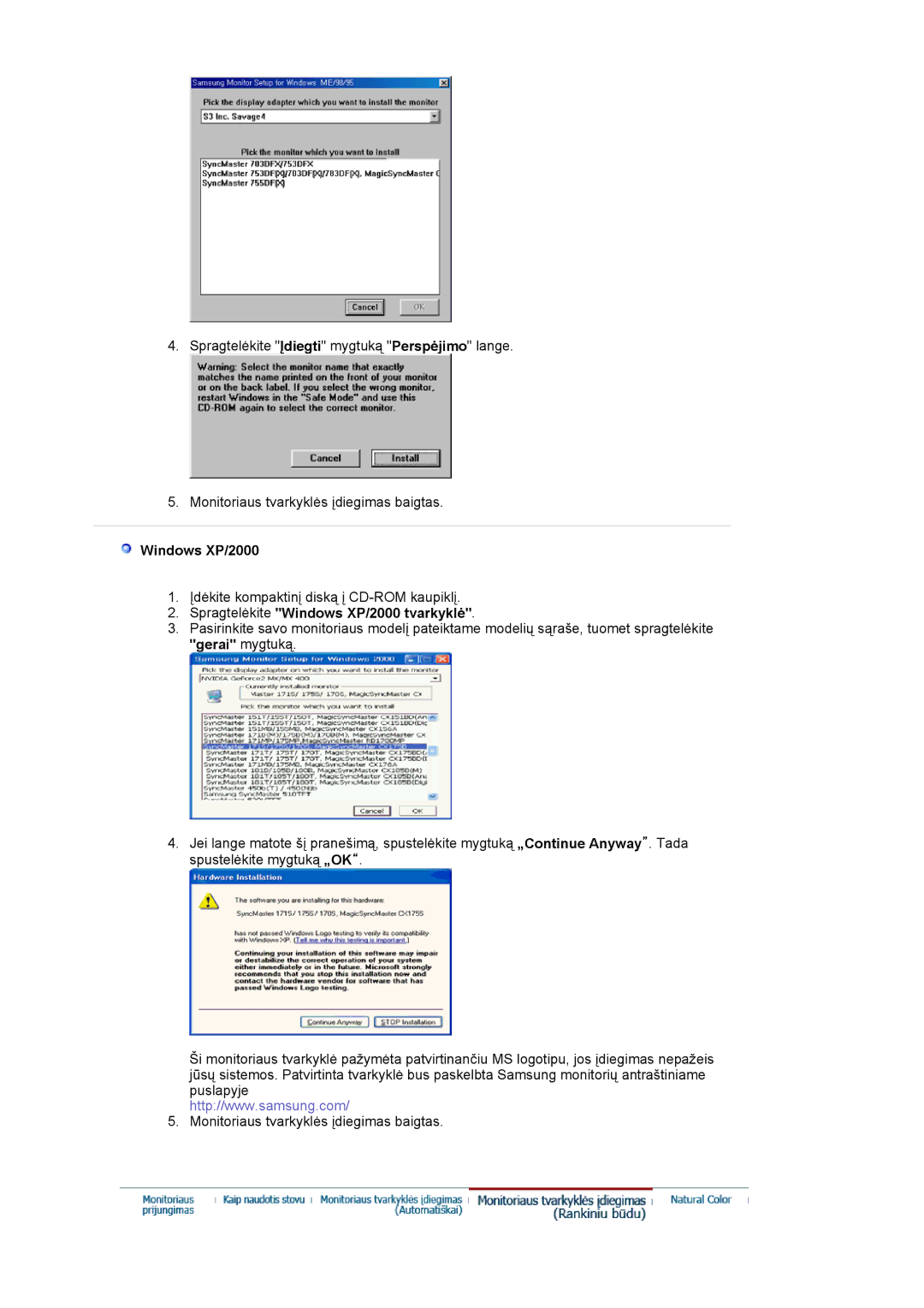 Samsung LS19MJAKSZ/EDC manual Spragtelėkite Windows XP/2000 tvarkyklė 