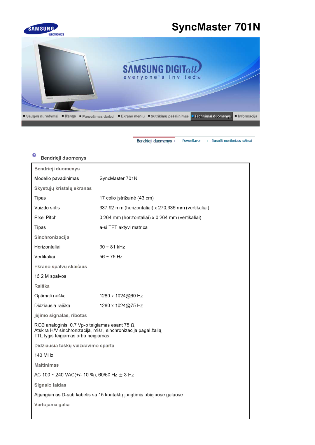 Samsung LS19MJAKSZ/EDC manual SyncMaster 701N 