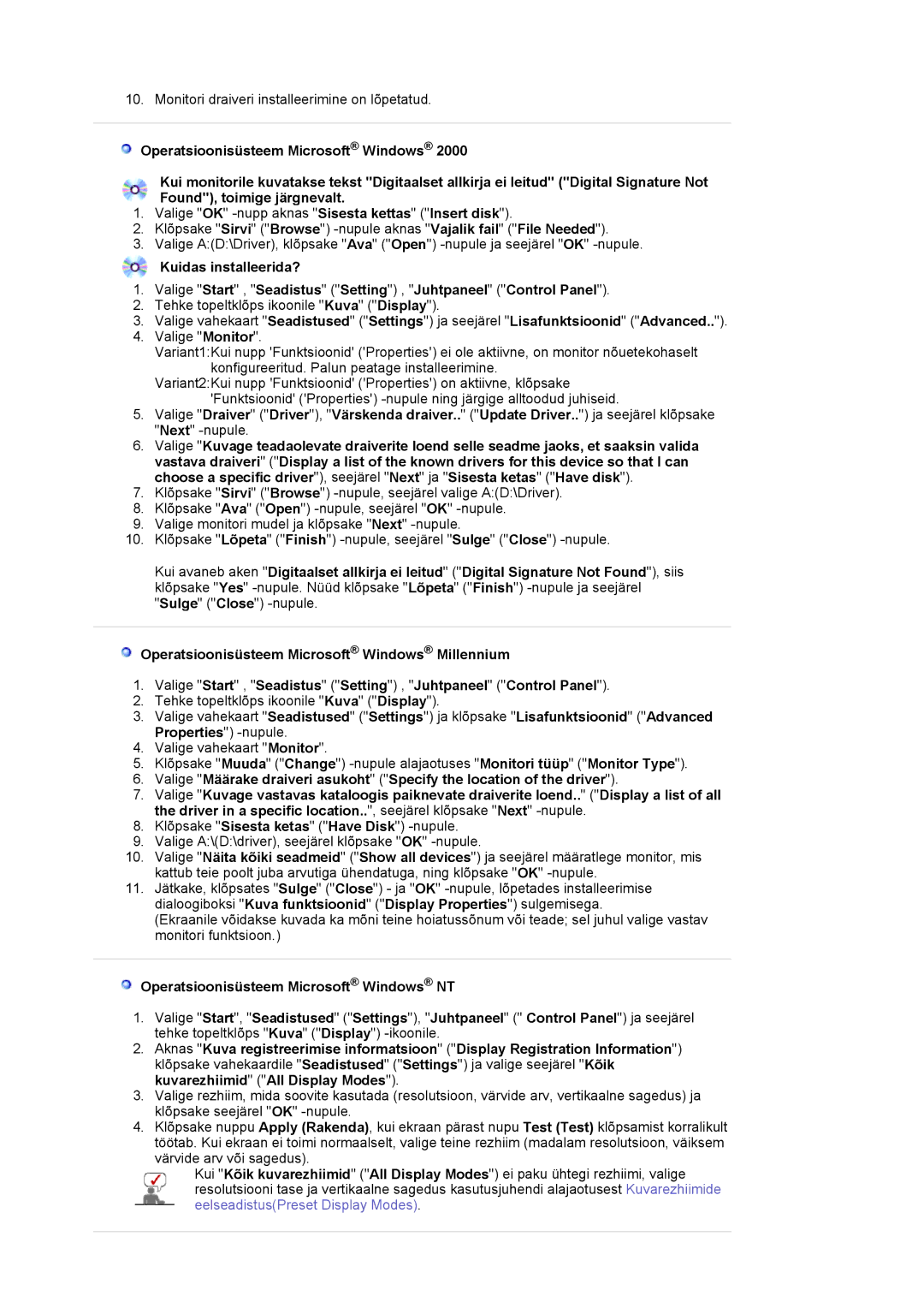 Samsung LS19MJAKSZ/EDC manual Tehke topeltklõps ikoonile Kuva Display 