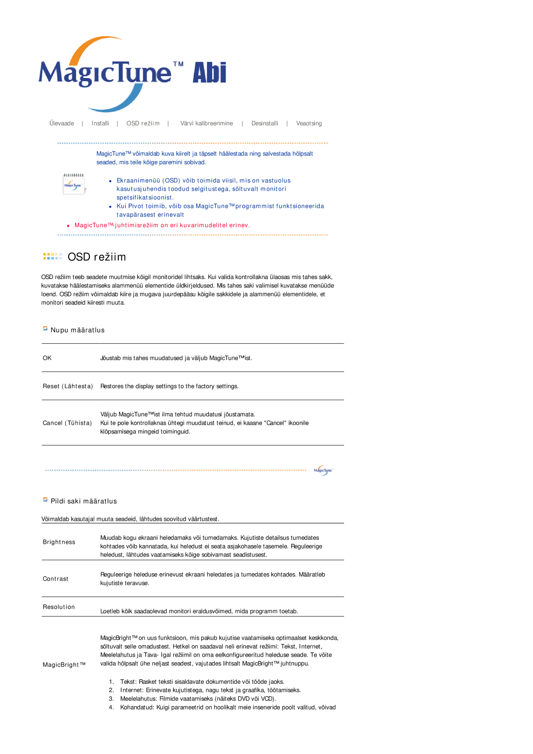 Samsung LS19MJAKSZ/EDC manual OSD režiim 