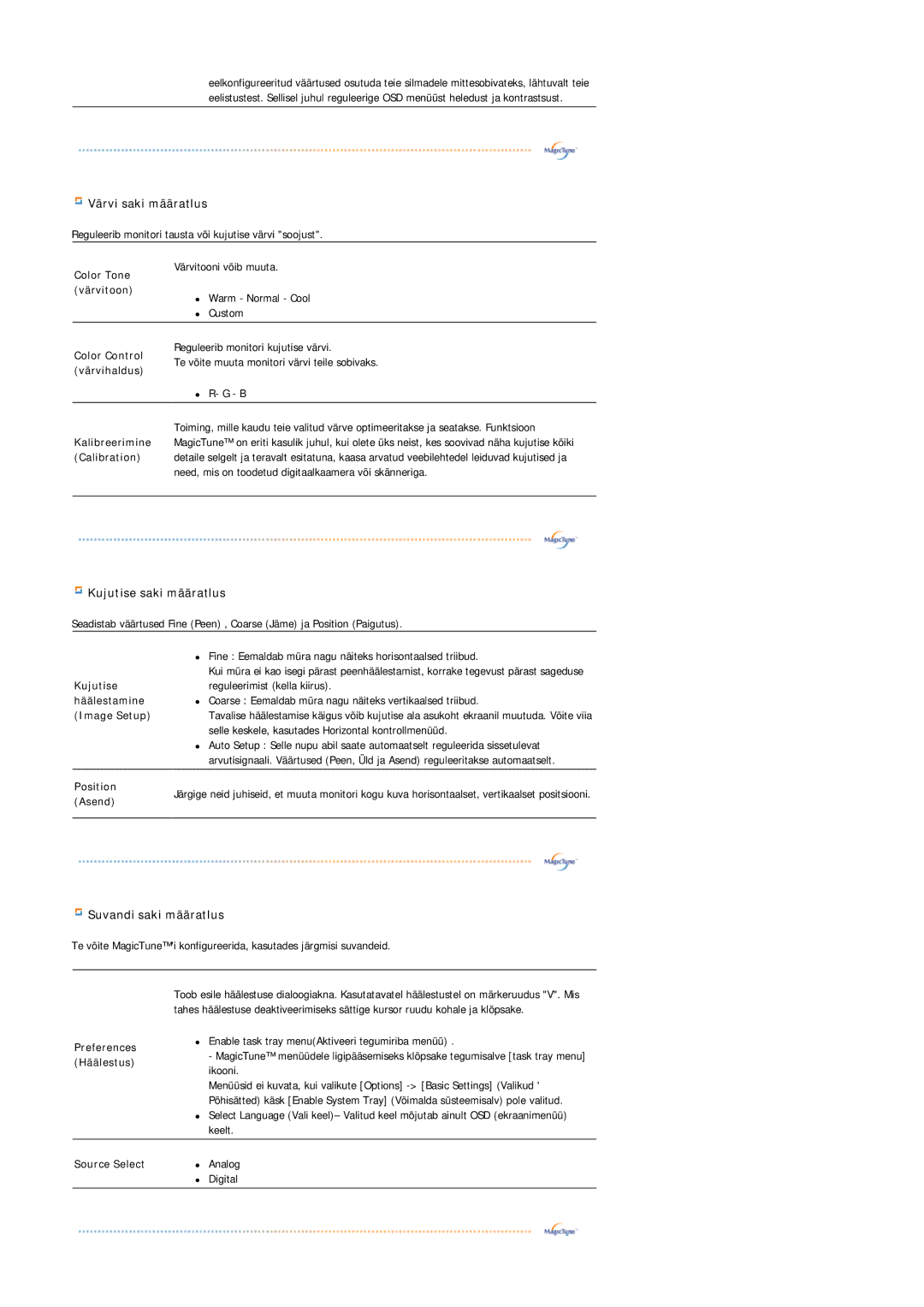 Samsung LS19MJAKSZ/EDC manual Värvi saki määratlus 