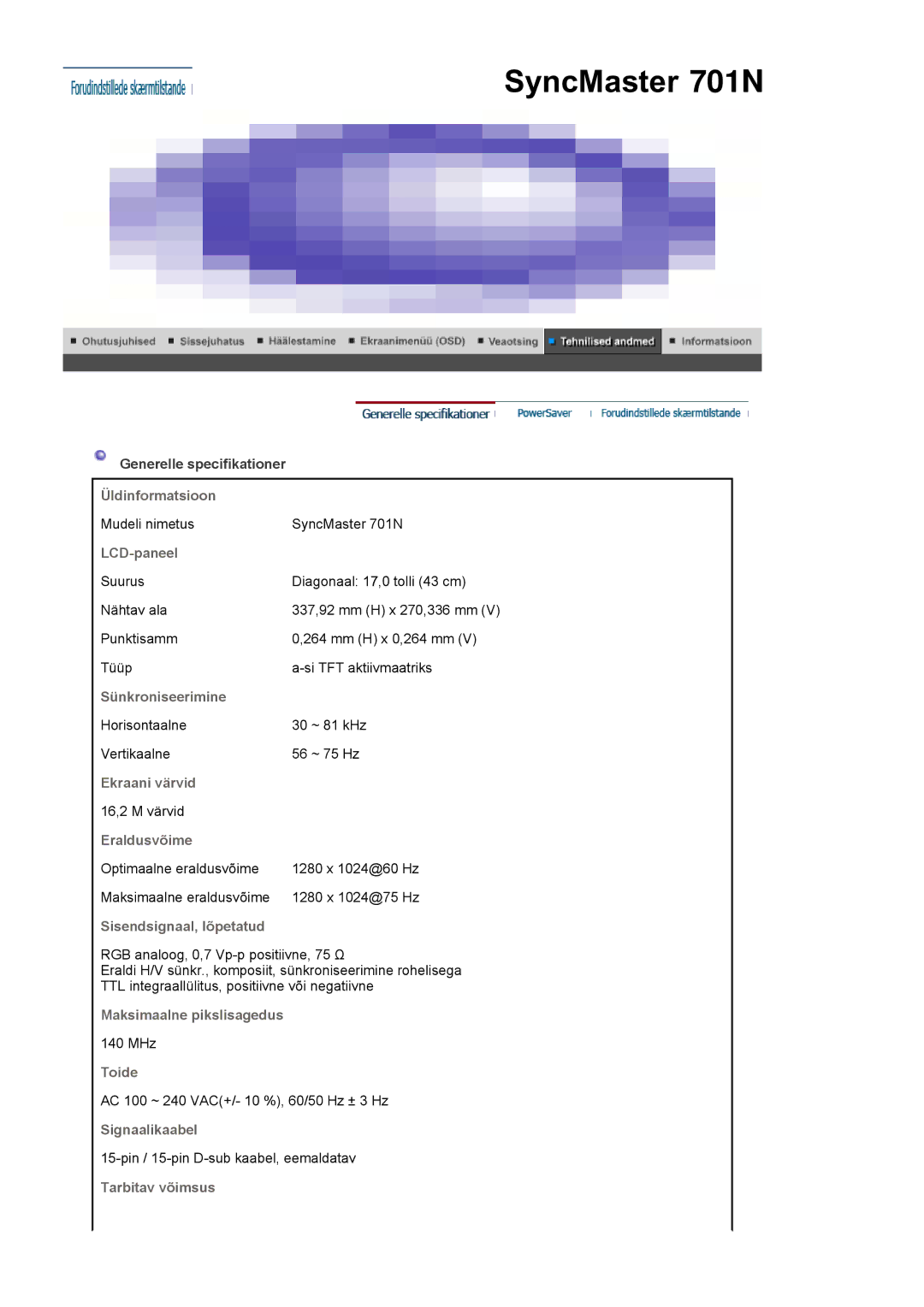 Samsung LS19MJAKSZ/EDC manual SyncMaster 701N 